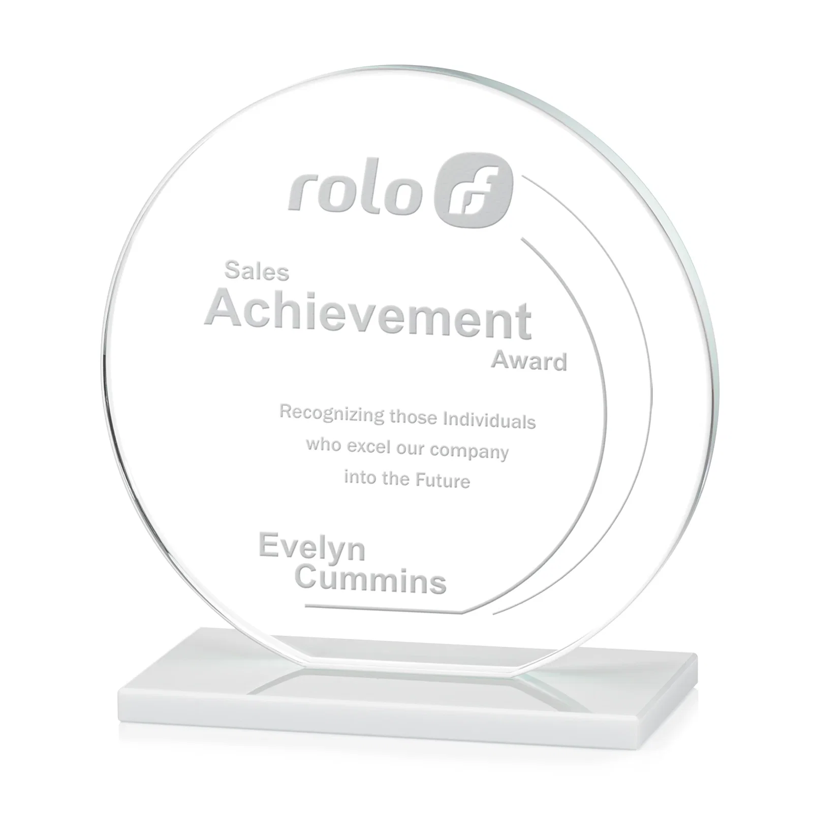 Custom Starfire Crystal Disc Award On An Ivory Crystal Base for team milestone celebrations