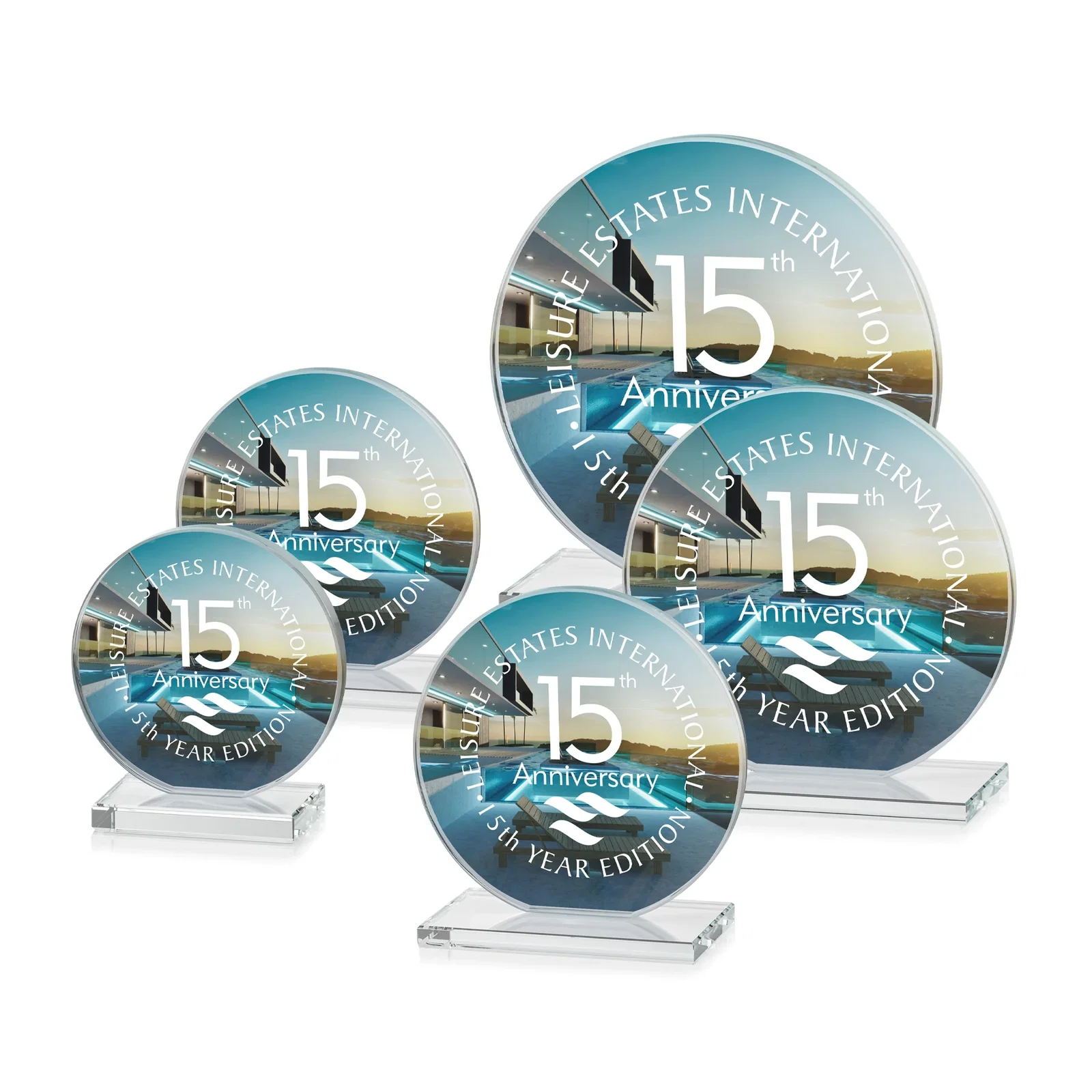 Custom printed Starfire Crystal Disc Award On An Ivory Crystal Base for donor appreciation