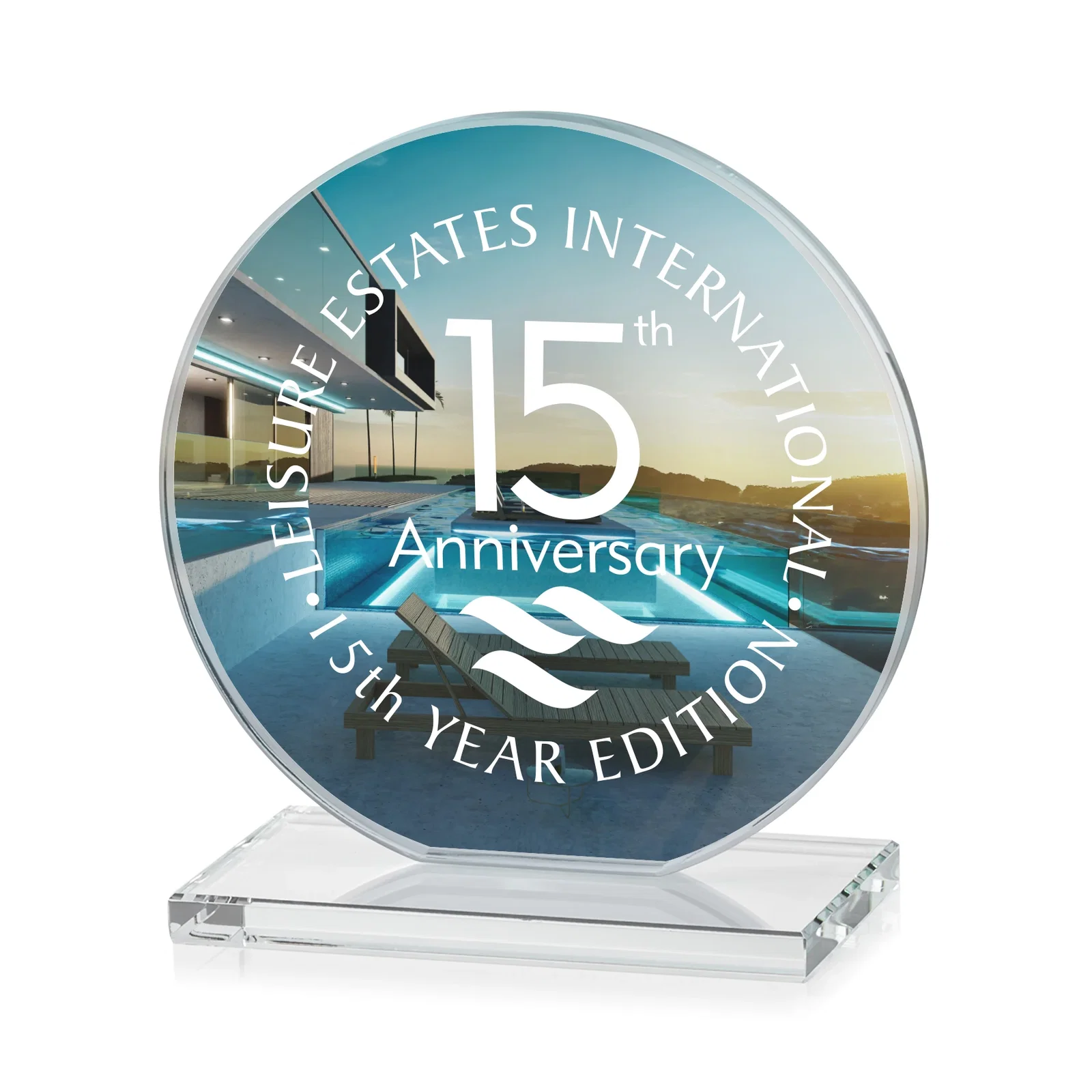 Custom printed Starfire Crystal Disc Award On An Ivory Crystal Base for volunteer appreciation