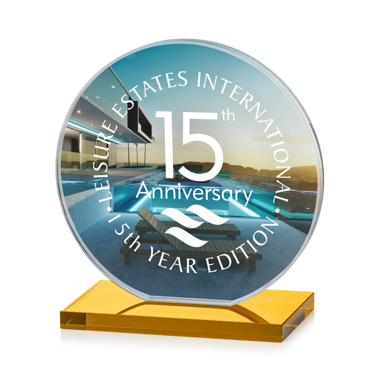 Customized Starfire Crystal Disc Award On An Ivory Crystal Base for sales achievement awards