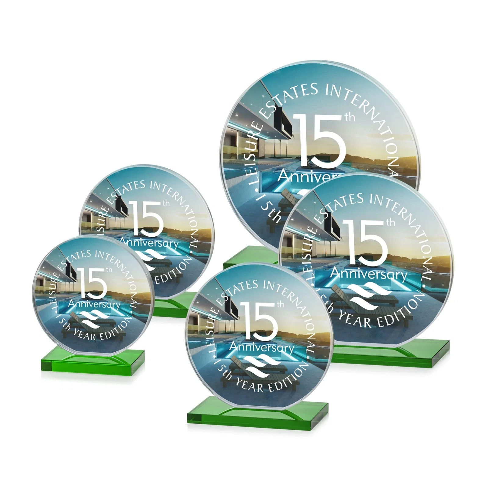Customized Starfire Crystal Disc Award On An Ivory Crystal Base for donor appreciation