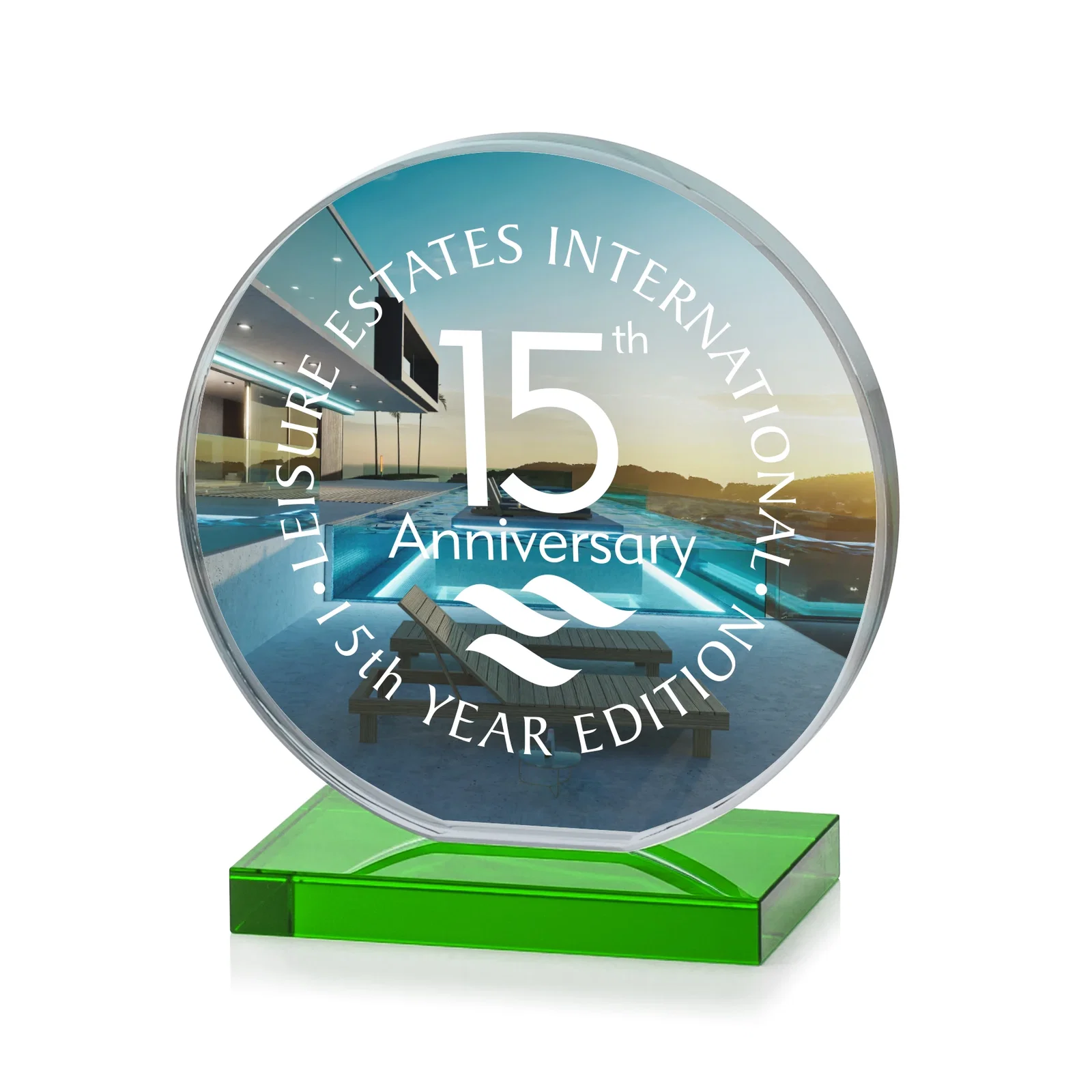 Customized Starfire Crystal Disc Award On An Ivory Crystal Base for graduation ceremonies