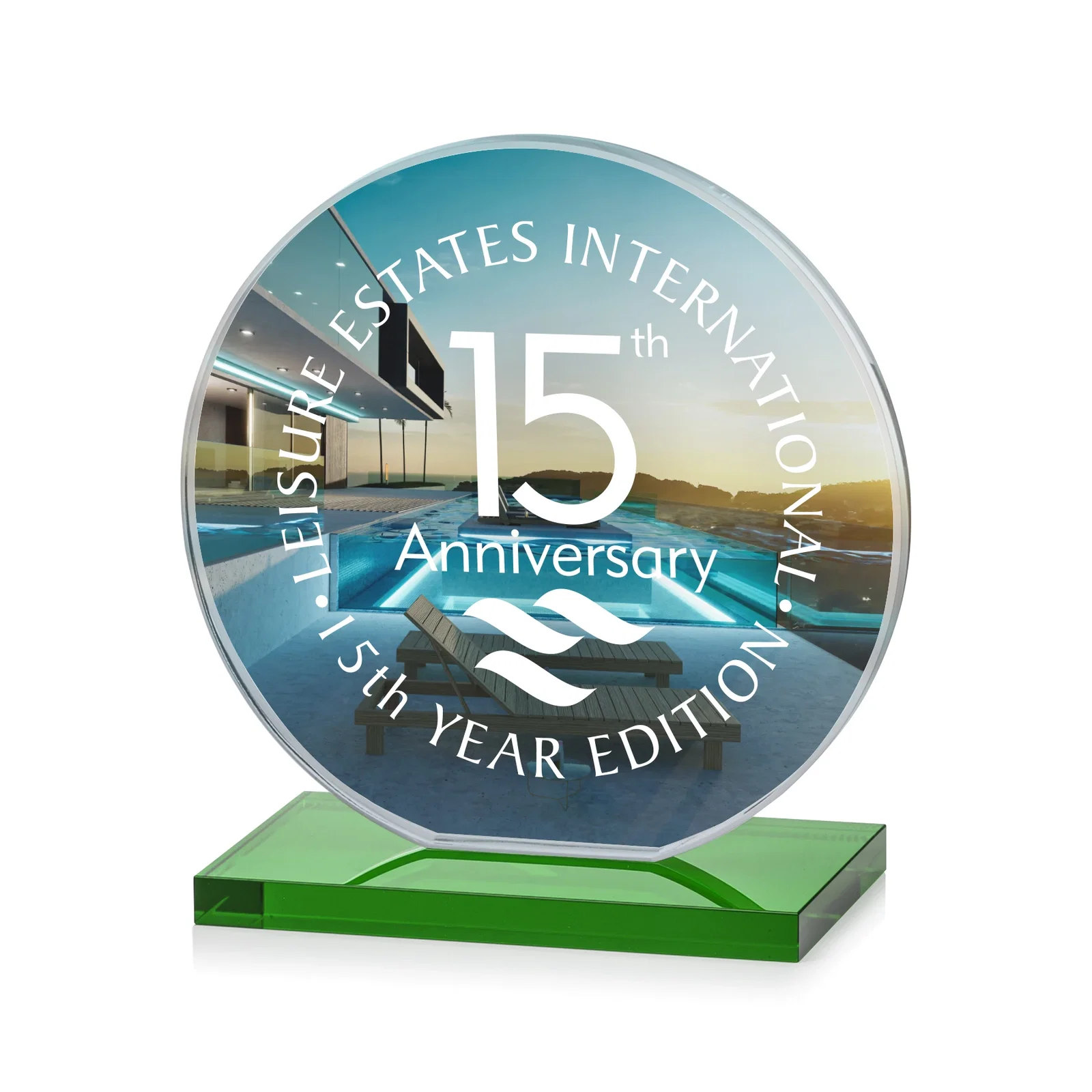 Customized Starfire Crystal Disc Award On An Ivory Crystal Base for safety achievement programs