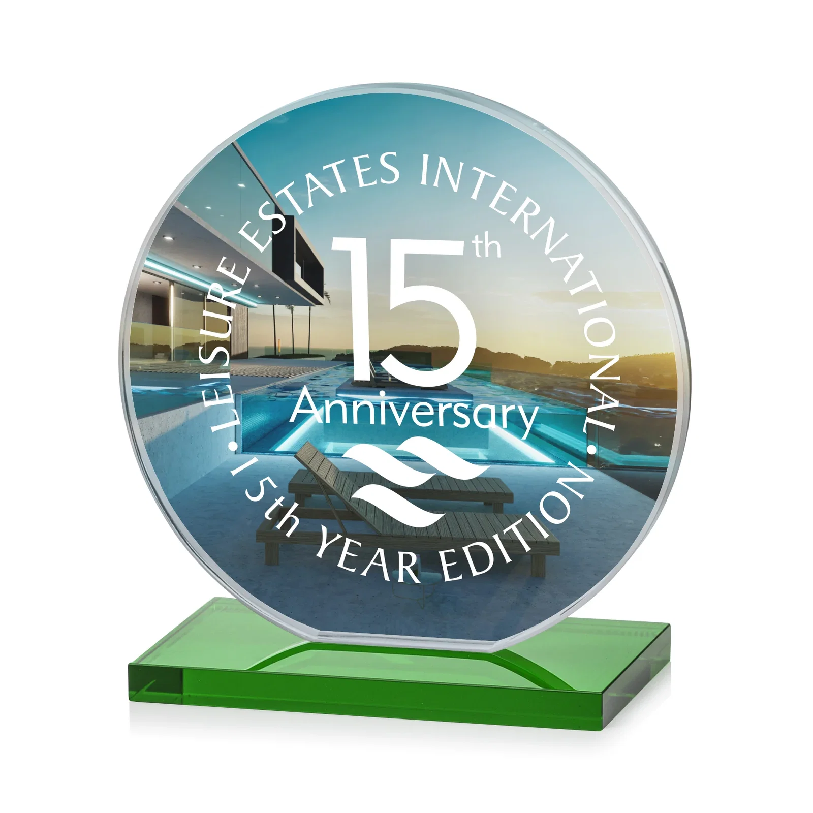 Customized Starfire Crystal Disc Award On An Ivory Crystal Base for volunteer appreciation
