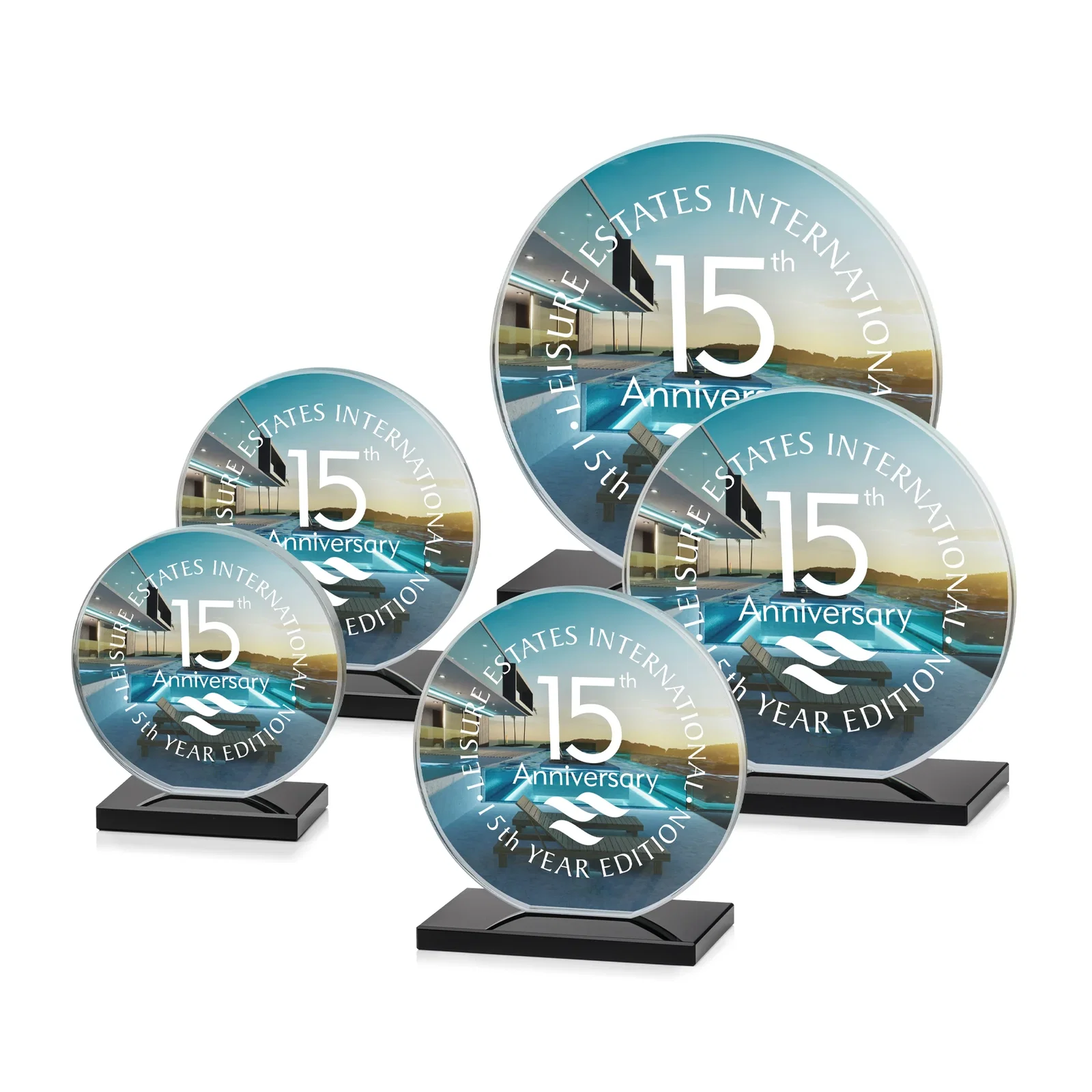 Custom engraved Starfire Crystal Disc Award On An Ivory Crystal Base for employee recognition
