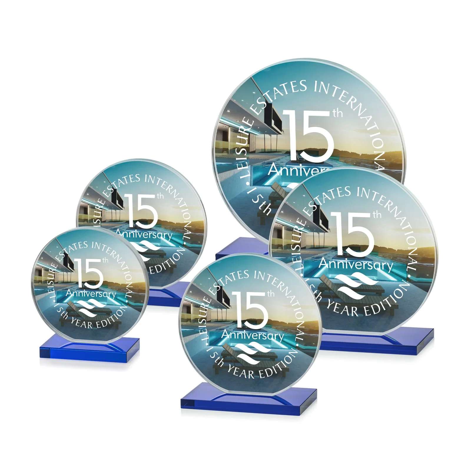 Custom engraved Starfire Crystal Disc Award On An Ivory Crystal Base for donor appreciation