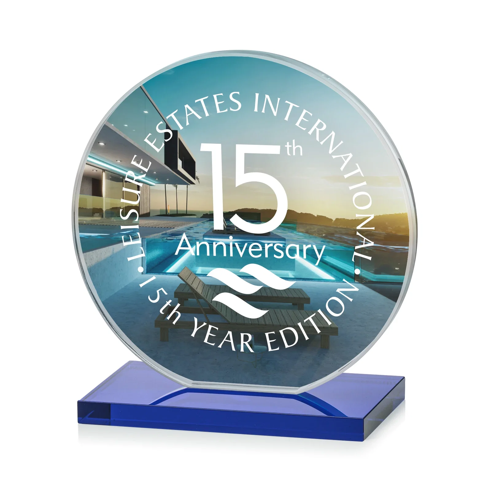 Custom engraved Starfire Crystal Disc Award On An Ivory Crystal Base for volunteer appreciation
