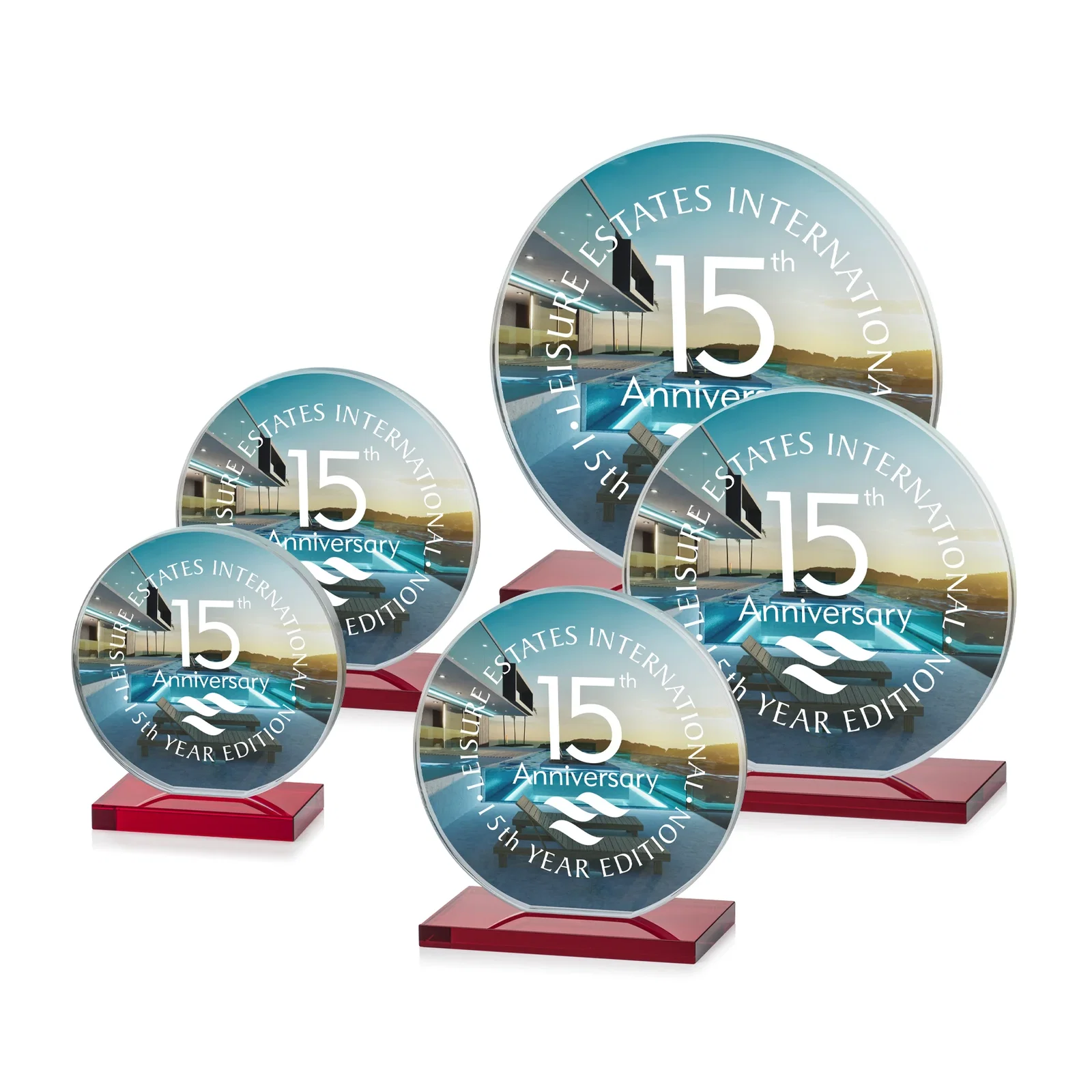 Custom Starfire Crystal Disc Award On An Ivory Crystal Base, with your logo for employee recognition
