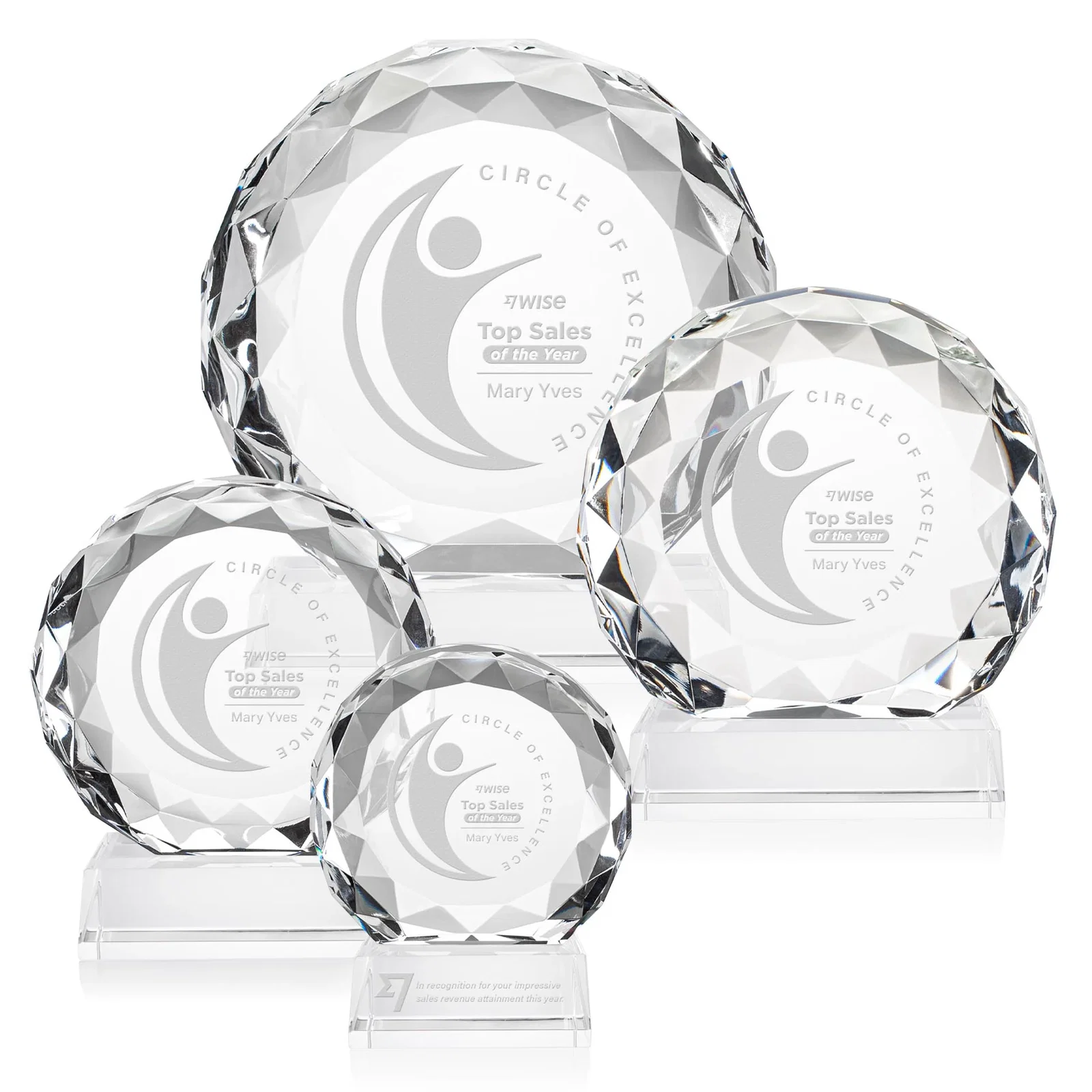 Custom Optical Crystal Round Award with Faceted Edge for employee recognition