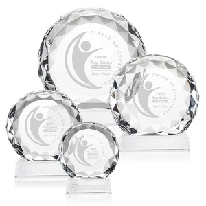 Optical Crystal Round Award with Faceted Edge