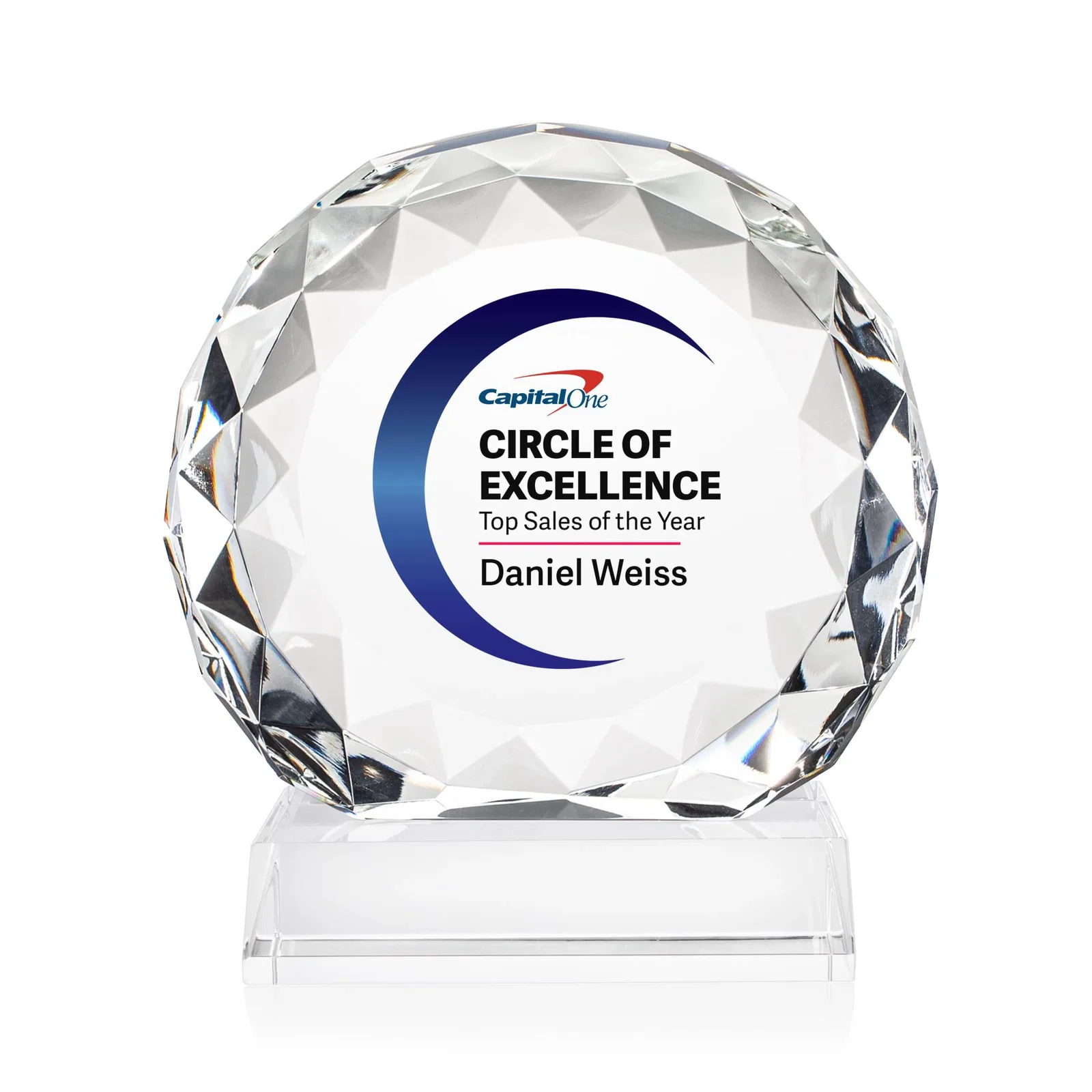 Custom Optical Crystal Round Award with Faceted Edge for company anniversary events