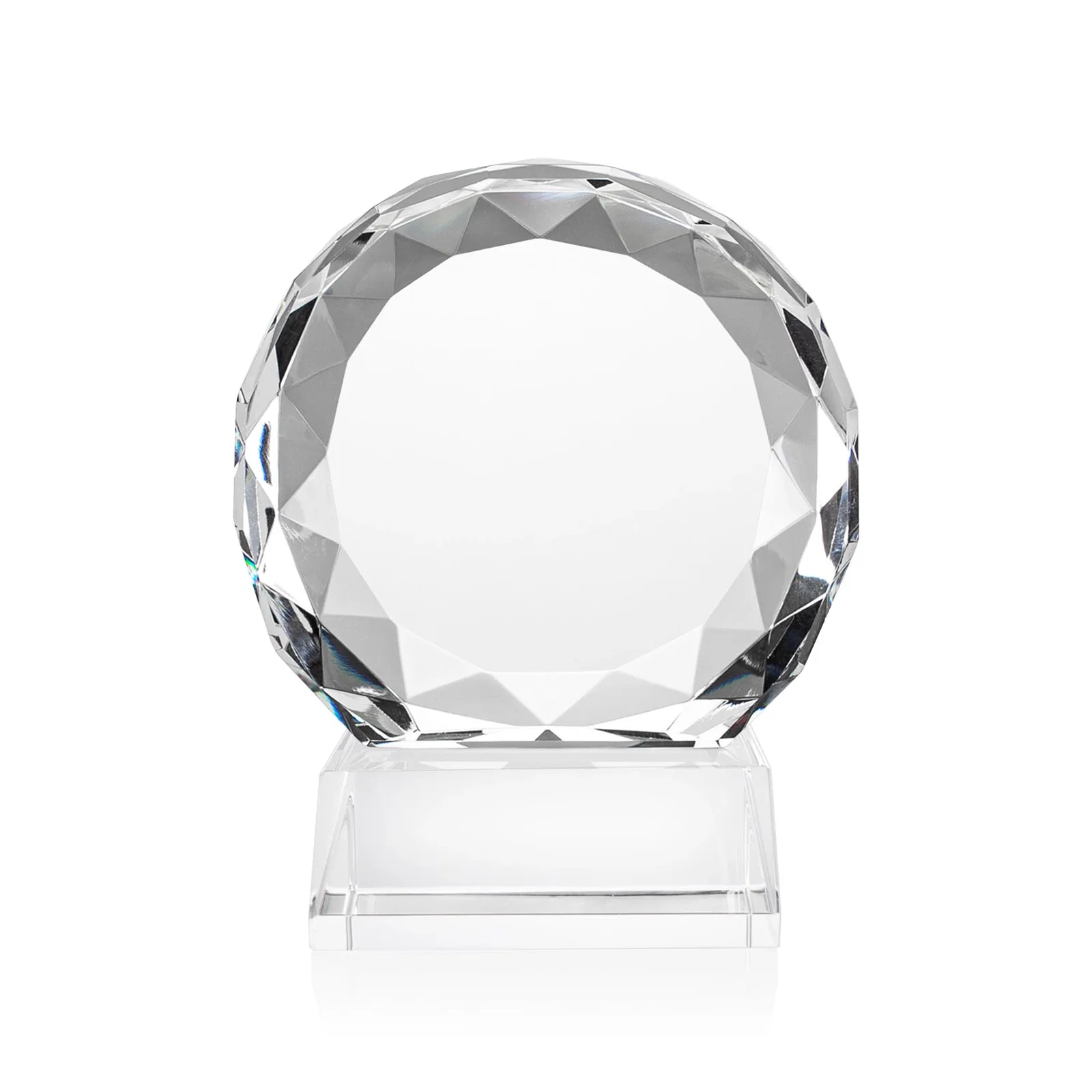 Personalized Optical Crystal Round Award with Faceted Edge for service anniversary gifts