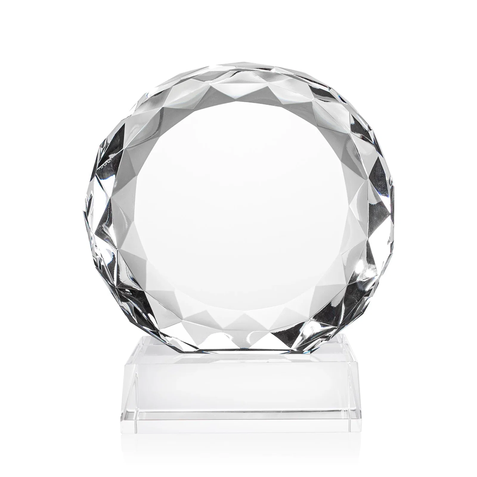 Personalized Optical Crystal Round Award with Faceted Edge for sales achievement awards