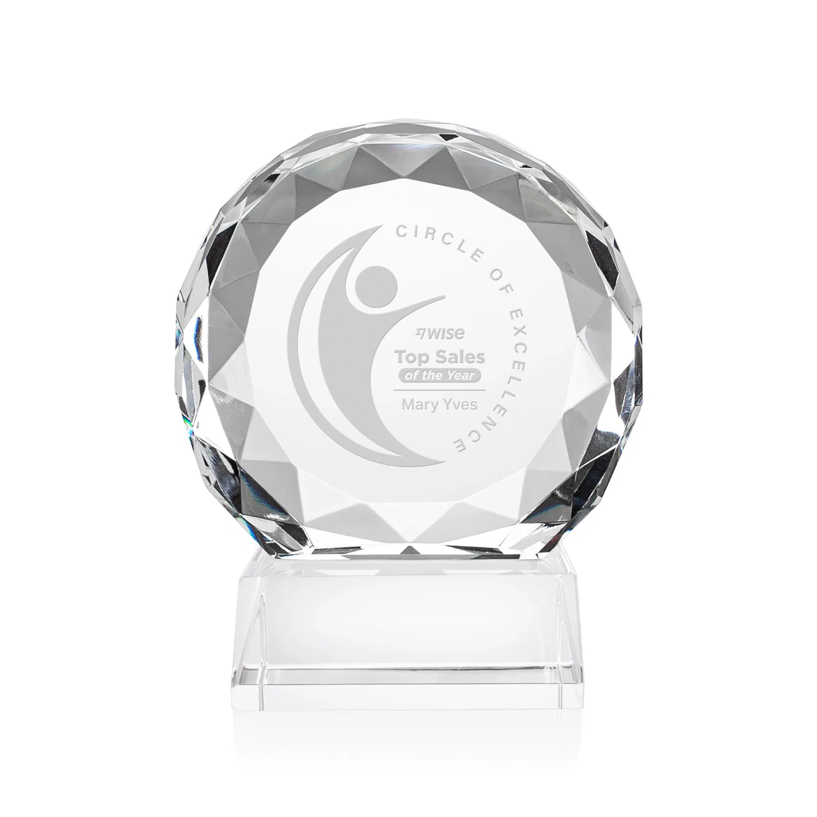 Custom Optical Crystal Round Award with Faceted Edge for corporate award ceremonies