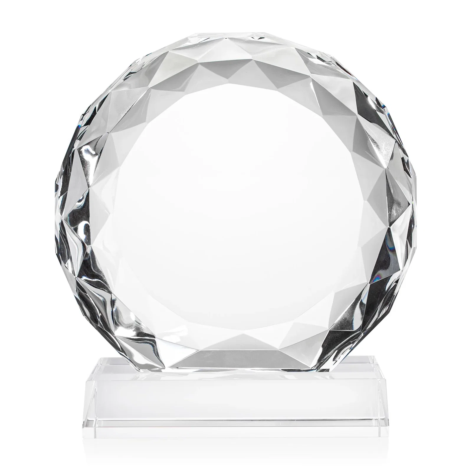 Personalized Optical Crystal Round Award with Faceted Edge for team milestone celebrations