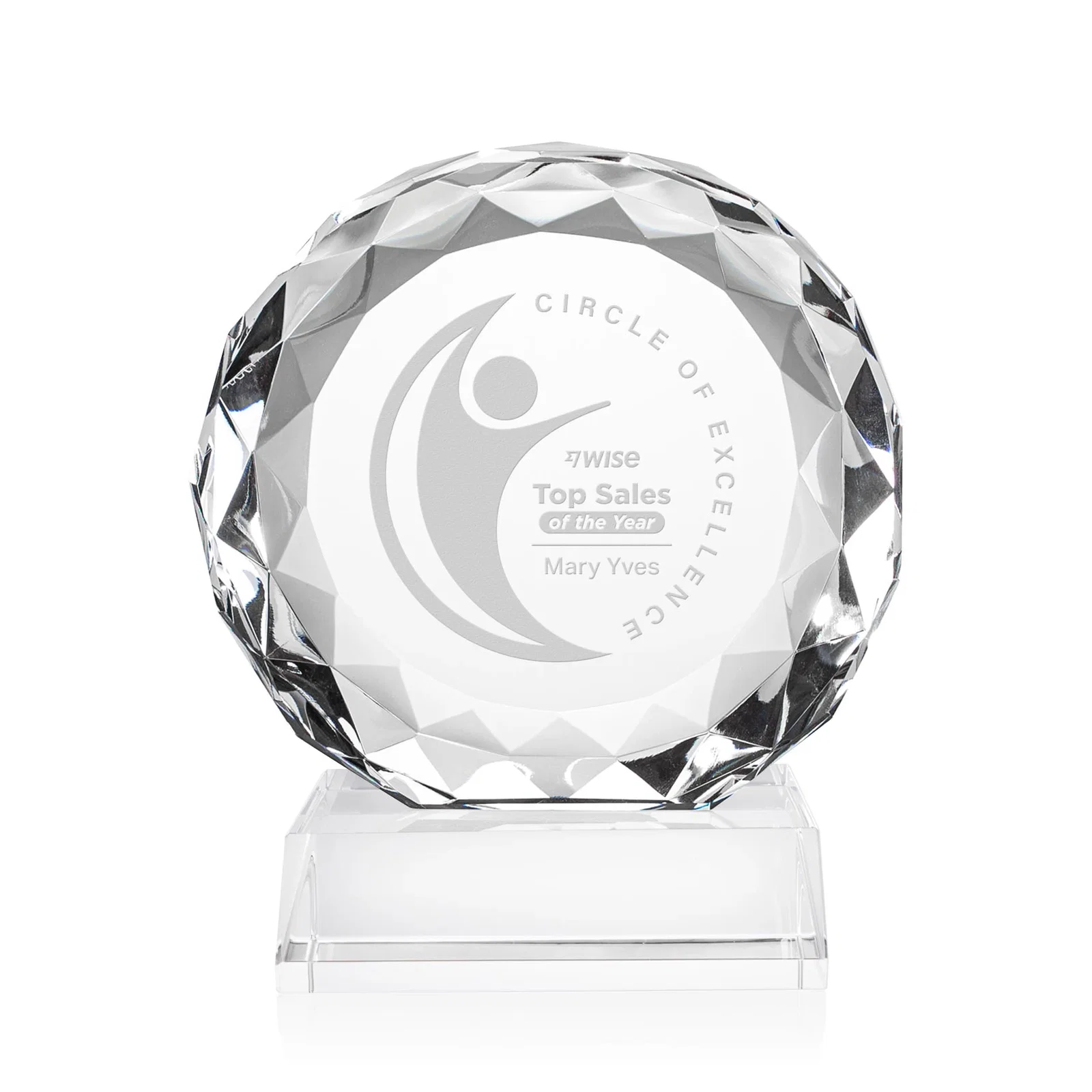 Custom Optical Crystal Round Award with Faceted Edge for service anniversary gifts