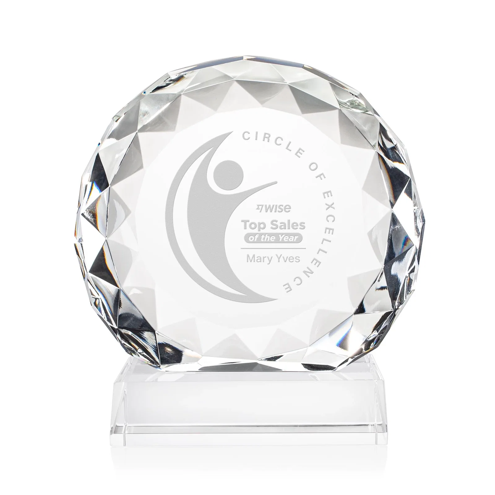 Custom Optical Crystal Round Award with Faceted Edge for sales achievement awards