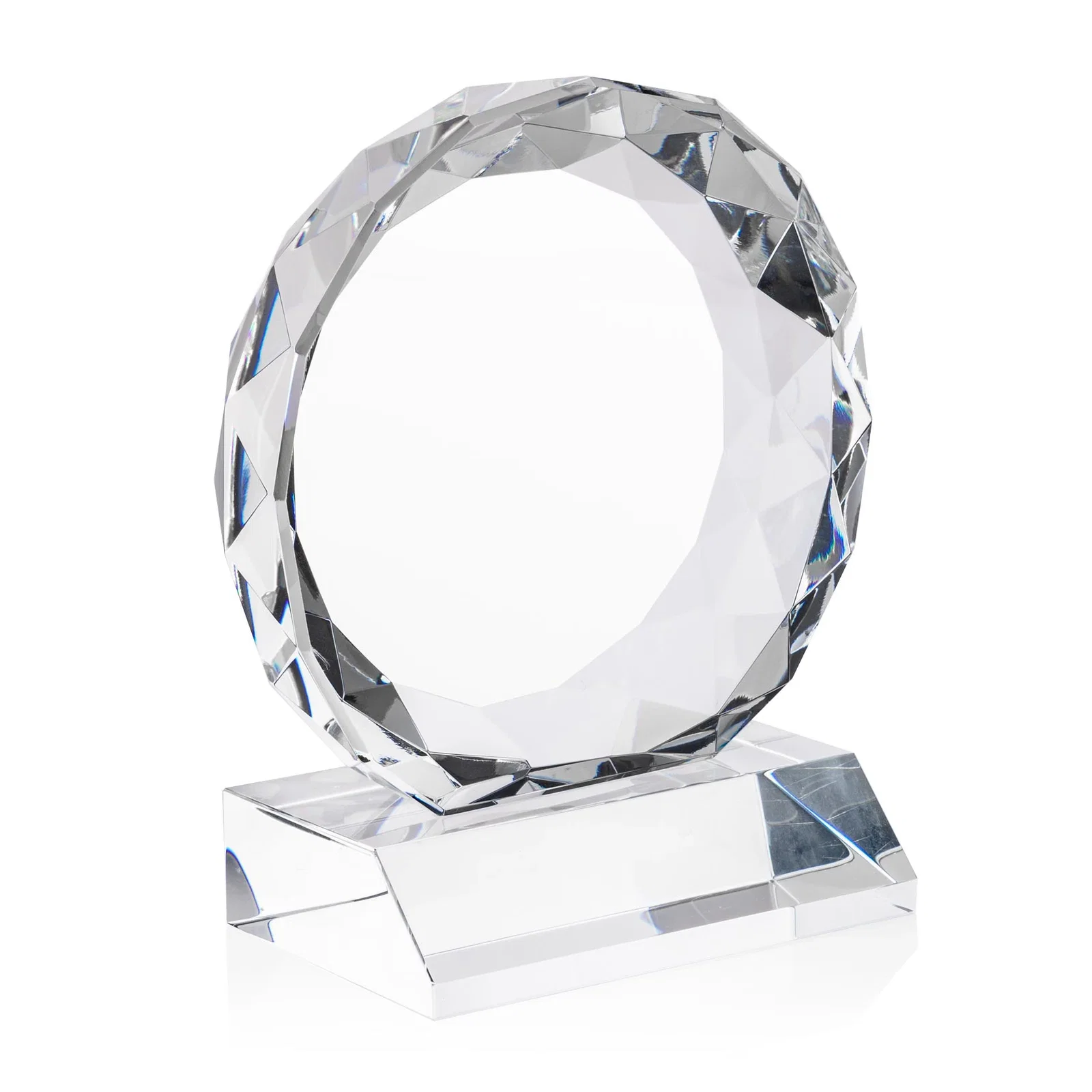 Custom Optical Crystal Round Award with Faceted Edge for team milestone celebrations