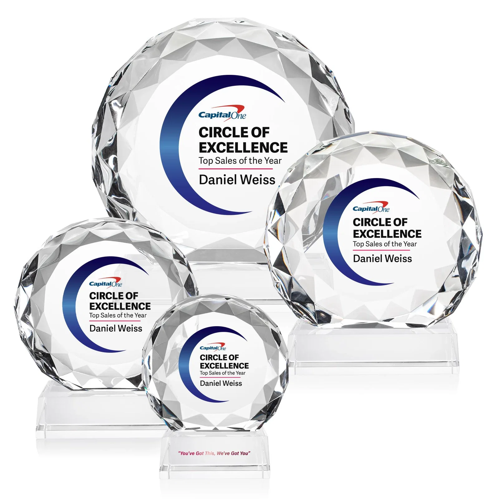 Custom Optical Crystal Round Award with Faceted Edge for safety achievement programs