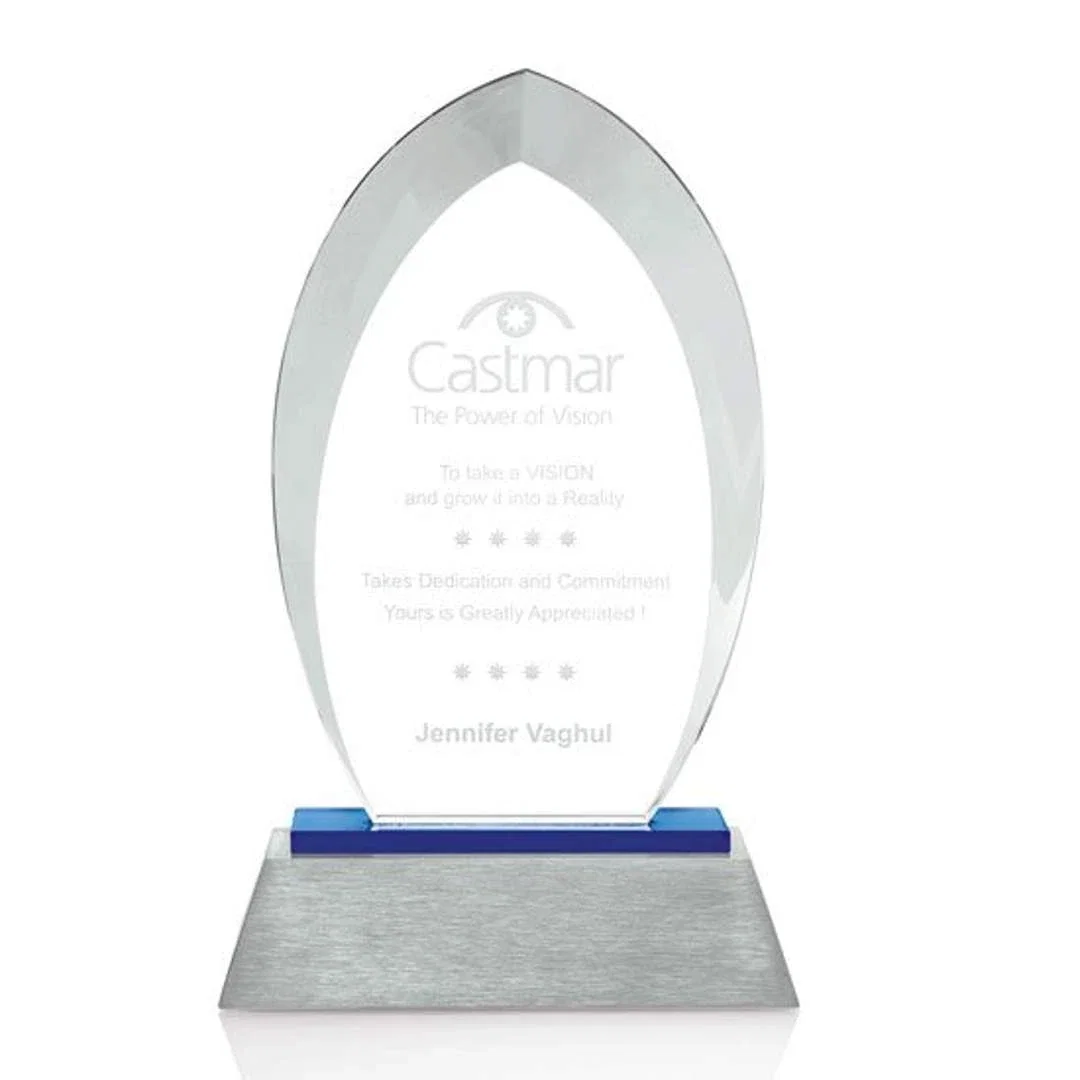 Customizable Vienna Glass Awards with Blue Base — view 2