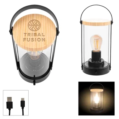 Bamboo rechargeable lantern with a carry handle for outdoor evenings