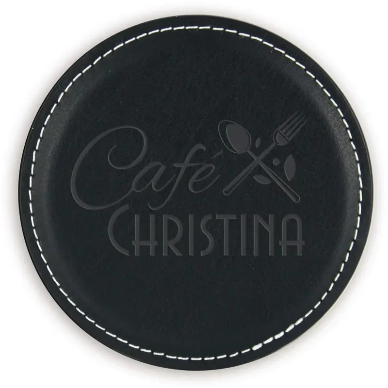 Custom Vintage Round Leather Coaster — view 5