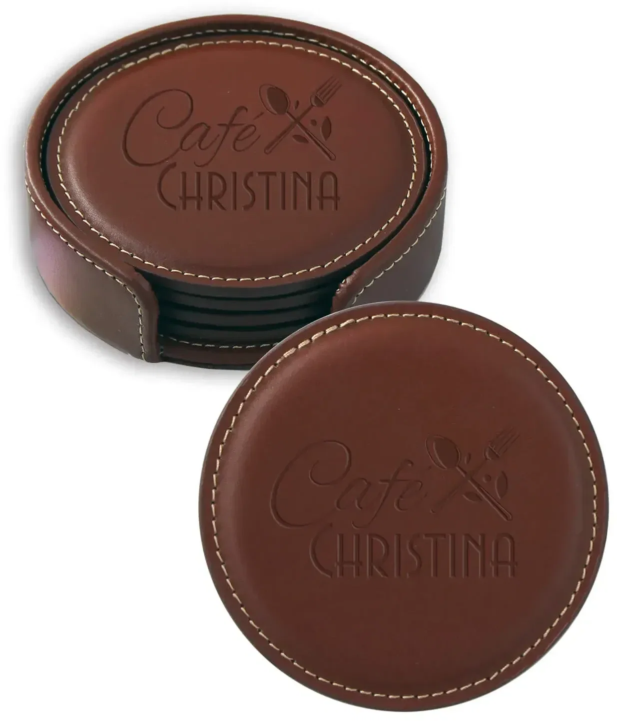 Custom Vintage Leather Coaster Set — view 3