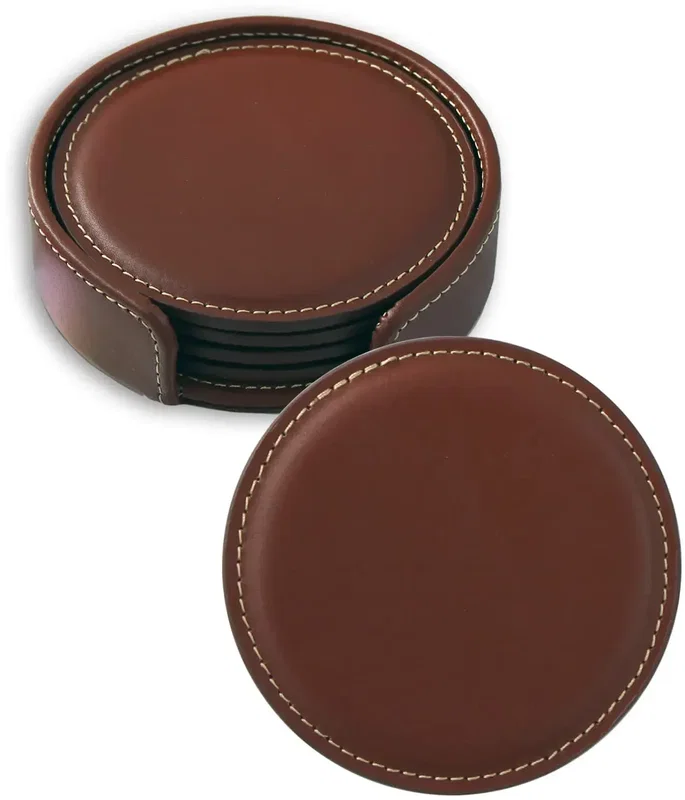 Custom Vintage Leather Coaster Set — view 4