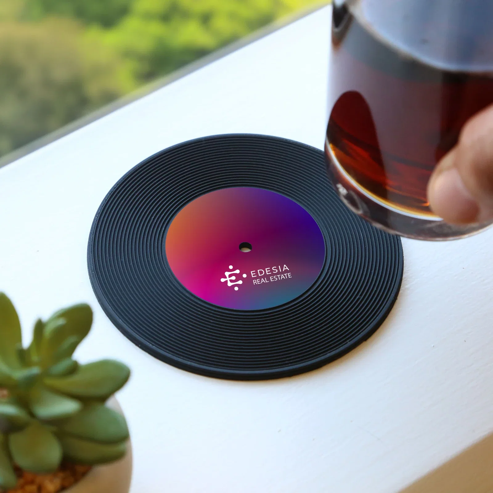 Vintage Record Coaster in use