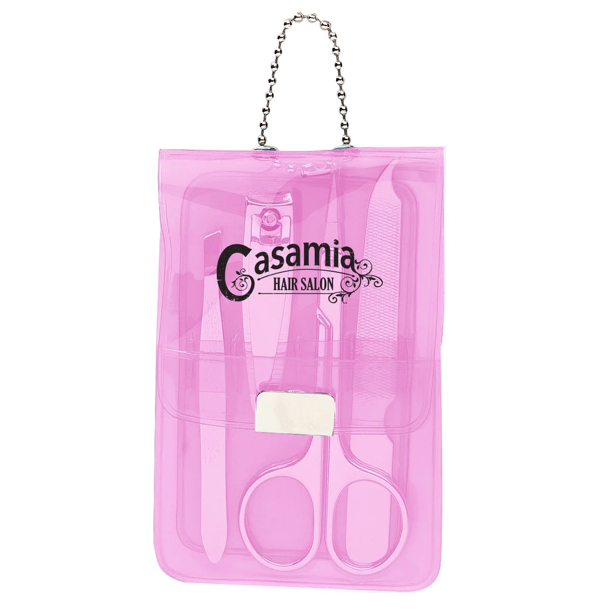 Translucent cover revealing the grooming tools held inside