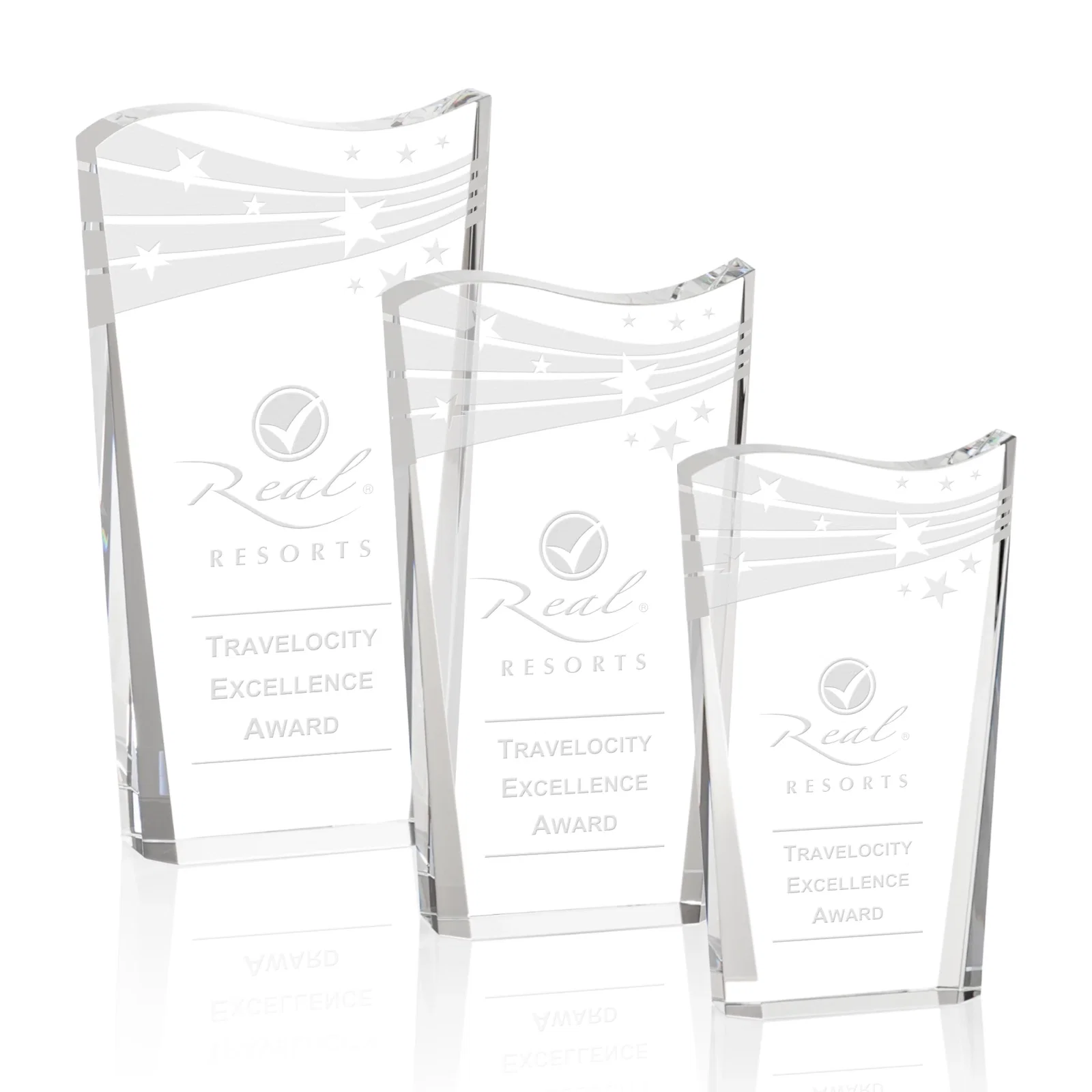 Custom Optical Crystal Award With Contoured Wave Top, awards for employee recognition