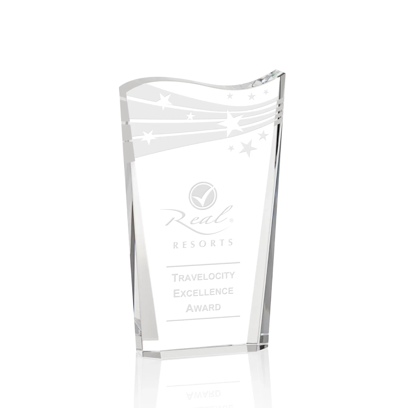 Custom Optical Crystal Award With Contoured Wave Top, awards for corporate award ceremonies