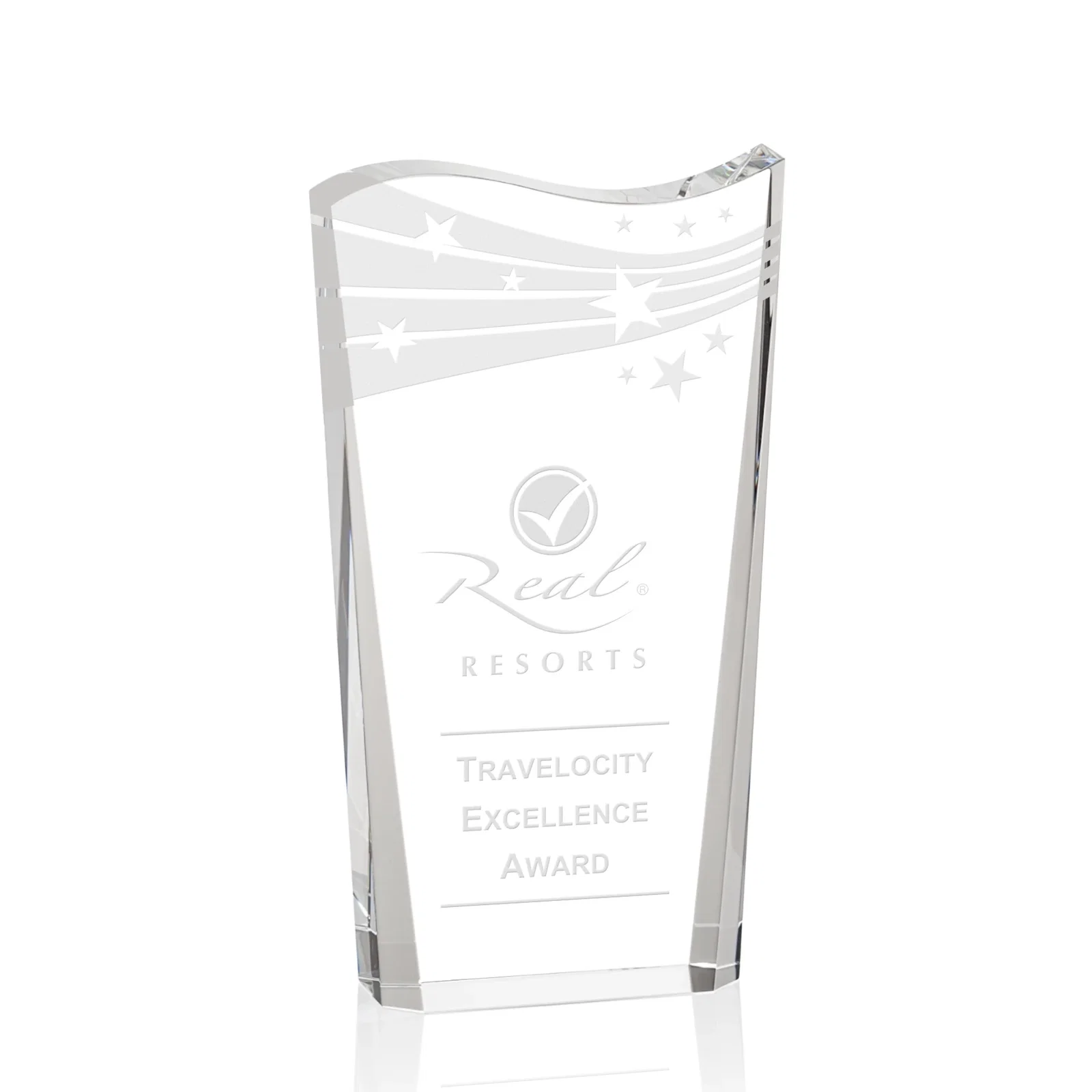 Custom Optical Crystal Award With Contoured Wave Top, awards for service anniversary gifts