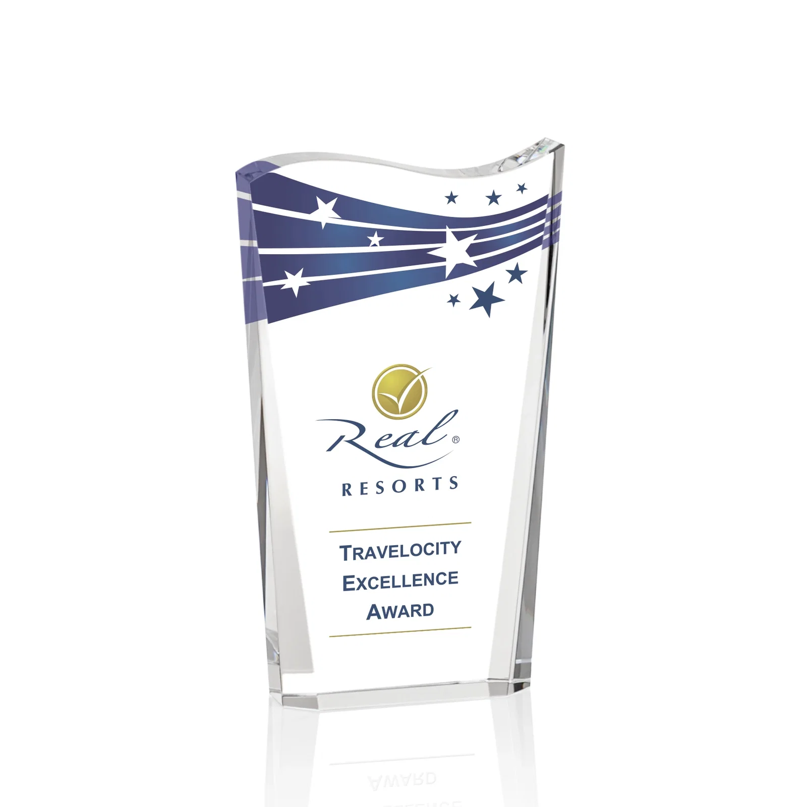 Custom Optical Crystal Award With Contoured Wave Top, awards for team milestone celebrations