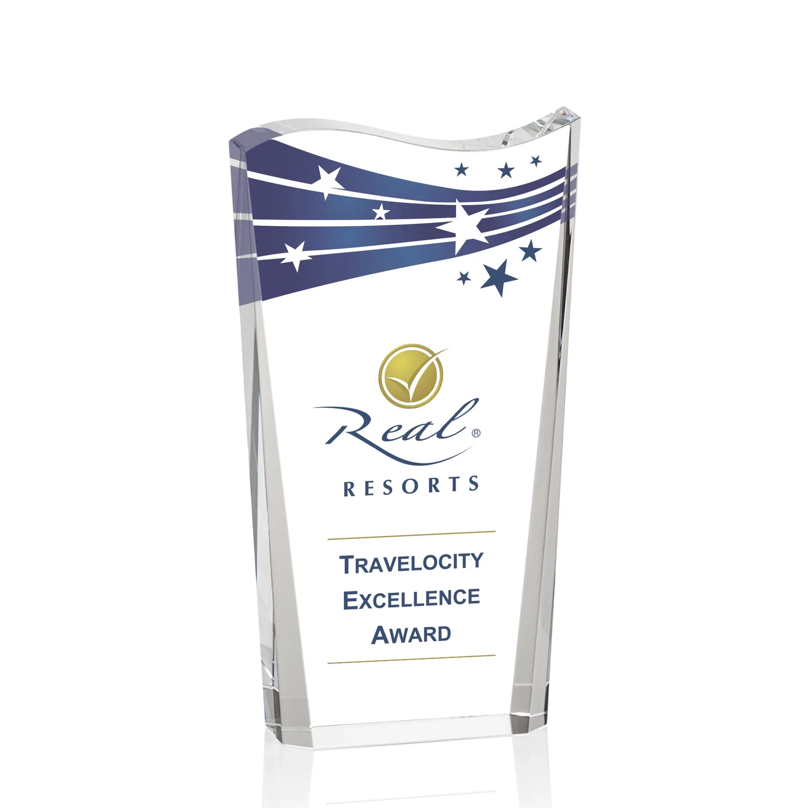 Custom Optical Crystal Award With Contoured Wave Top, awards for donor appreciation