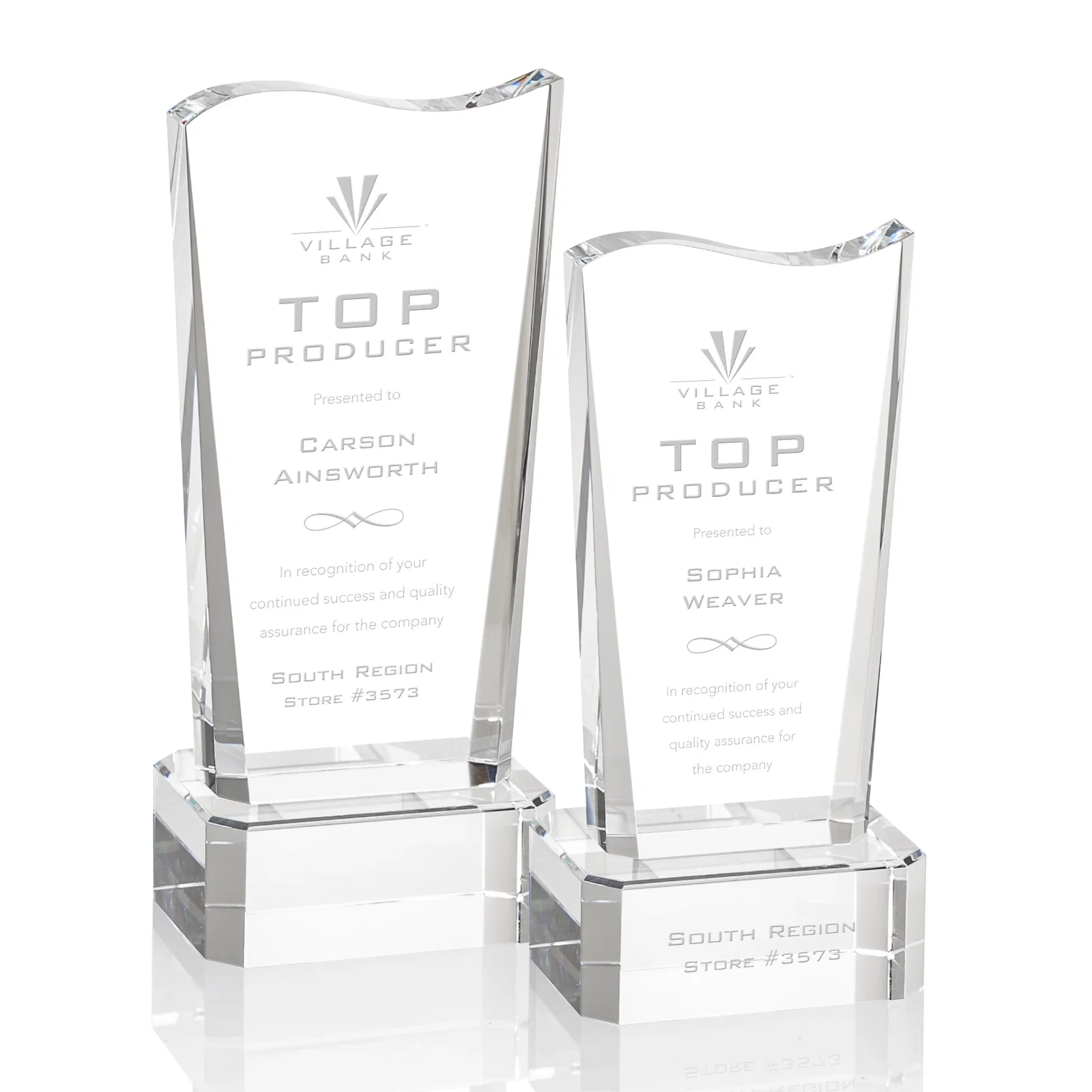 Custom Optical Crystal Sculpture Award on Clipped Optical Base, awards for employee recognition