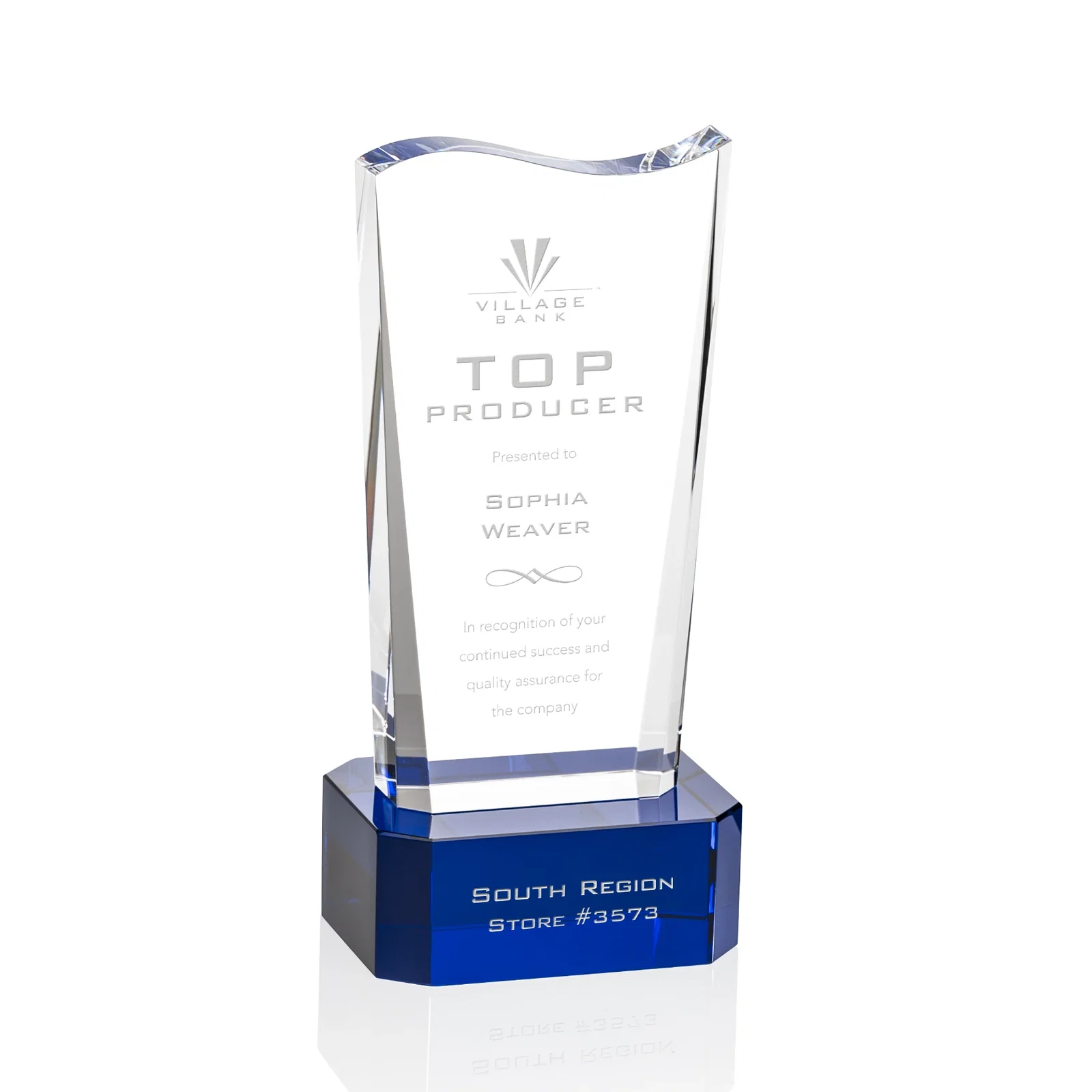 Custom Optical Crystal Sculpture Award on Clipped Optical Base, awards for dealer and partner awards