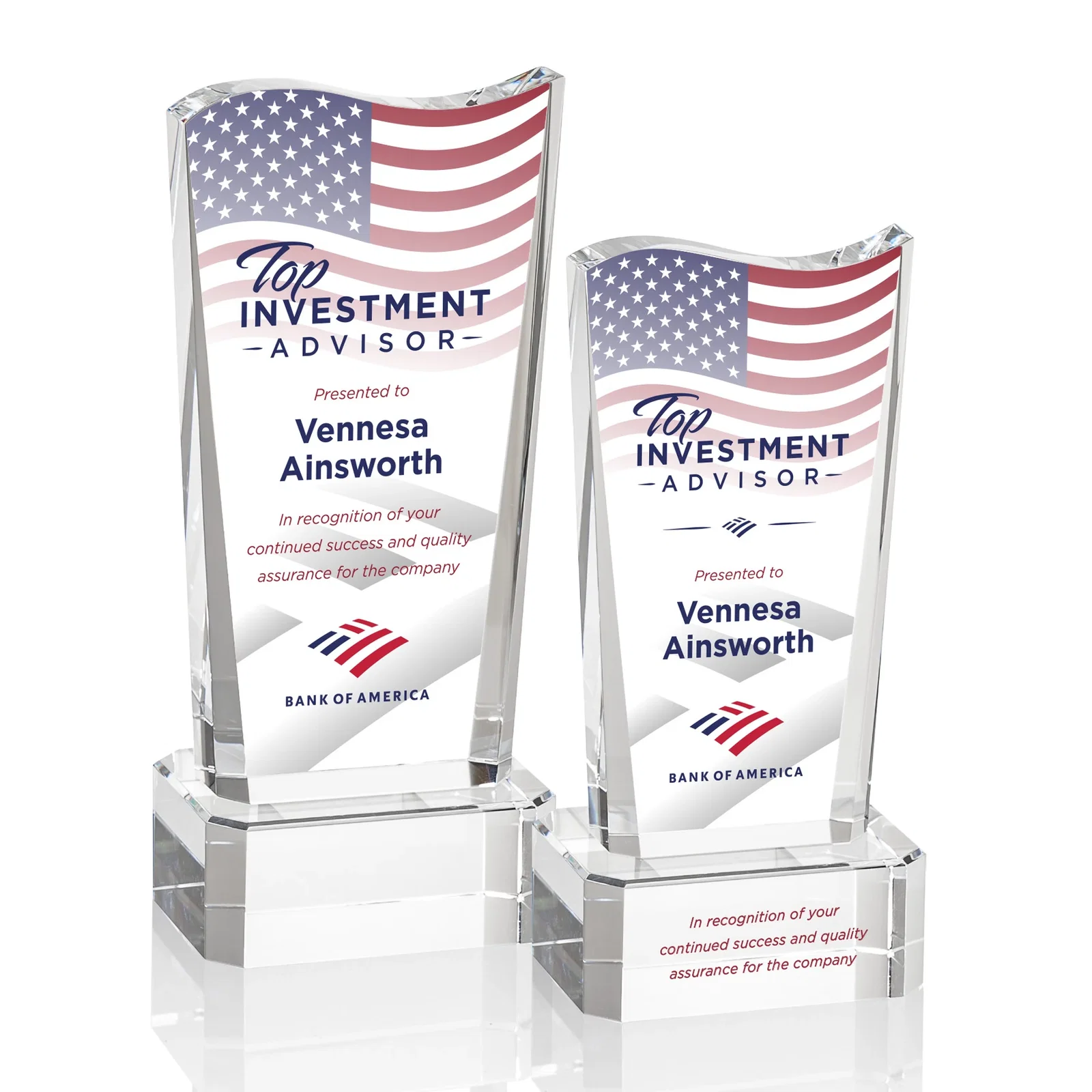Personalized Optical Crystal Sculpture Award on Clipped Optical Base, awards for employee recognition