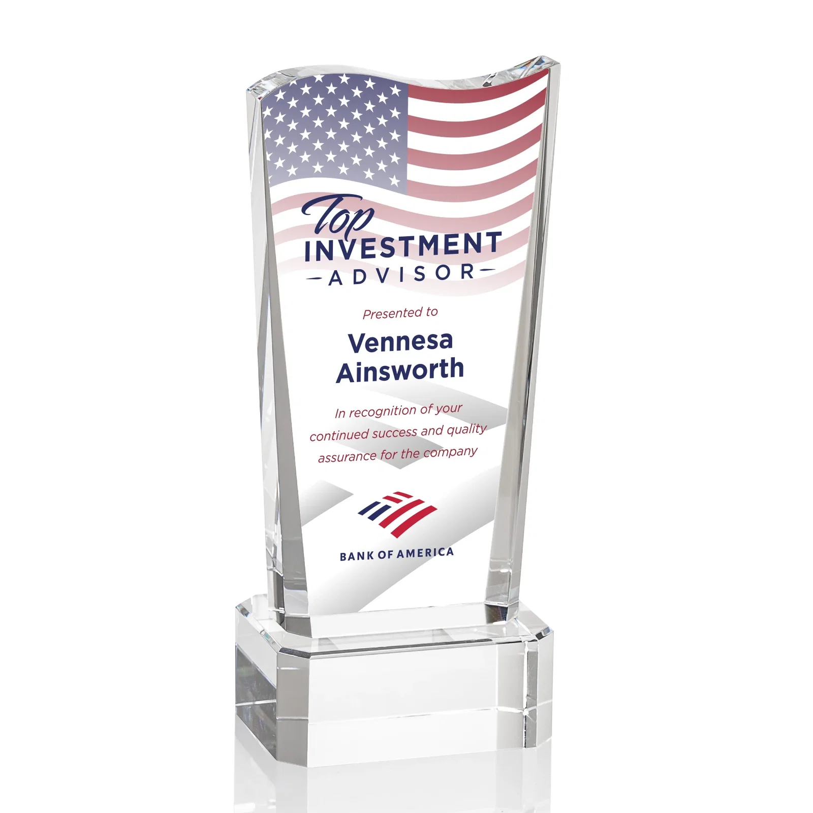 Personalized Optical Crystal Sculpture Award on Clipped Optical Base, awards for service anniversary gifts