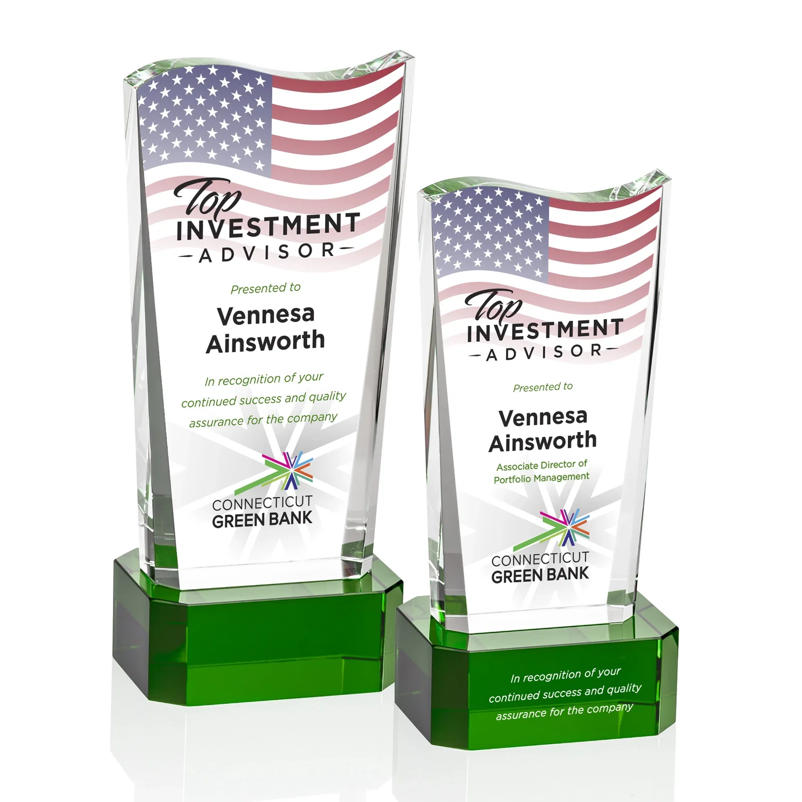 Personalized Optical Crystal Sculpture Award on Clipped Optical Base, awards for sales achievement awards