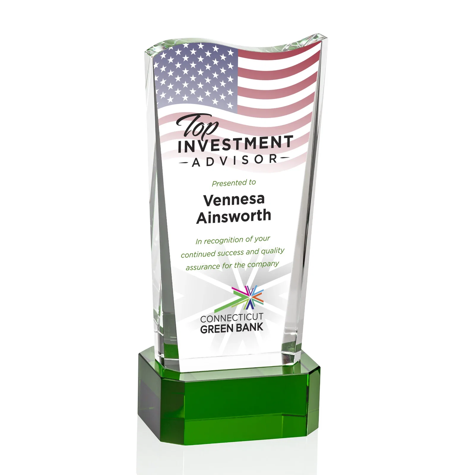 Personalized Optical Crystal Sculpture Award on Clipped Optical Base, awards for team milestone celebrations