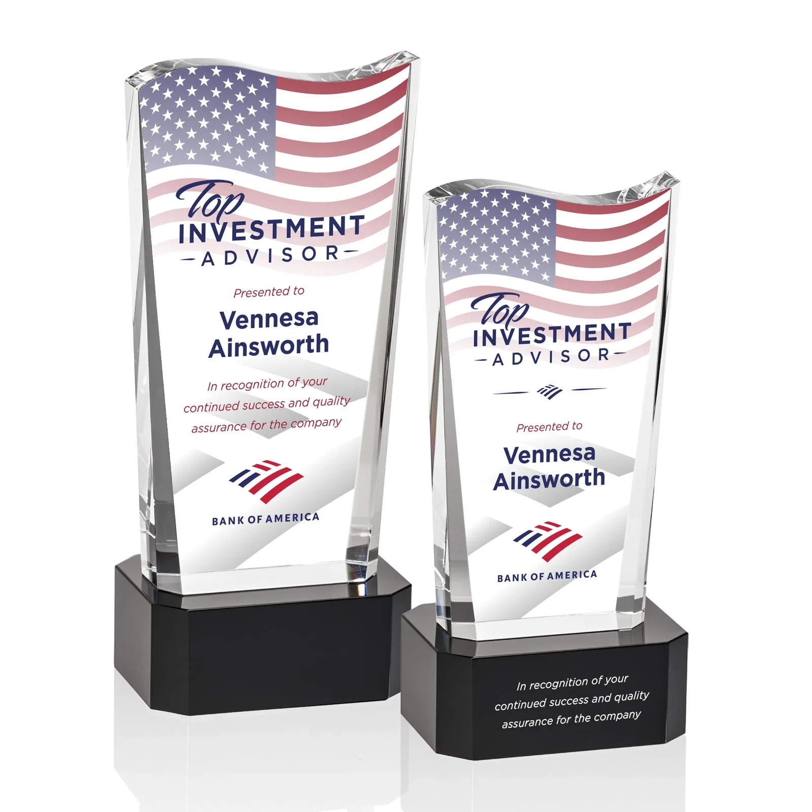 Personalized Optical Crystal Sculpture Award on Clipped Optical Base, awards for donor appreciation