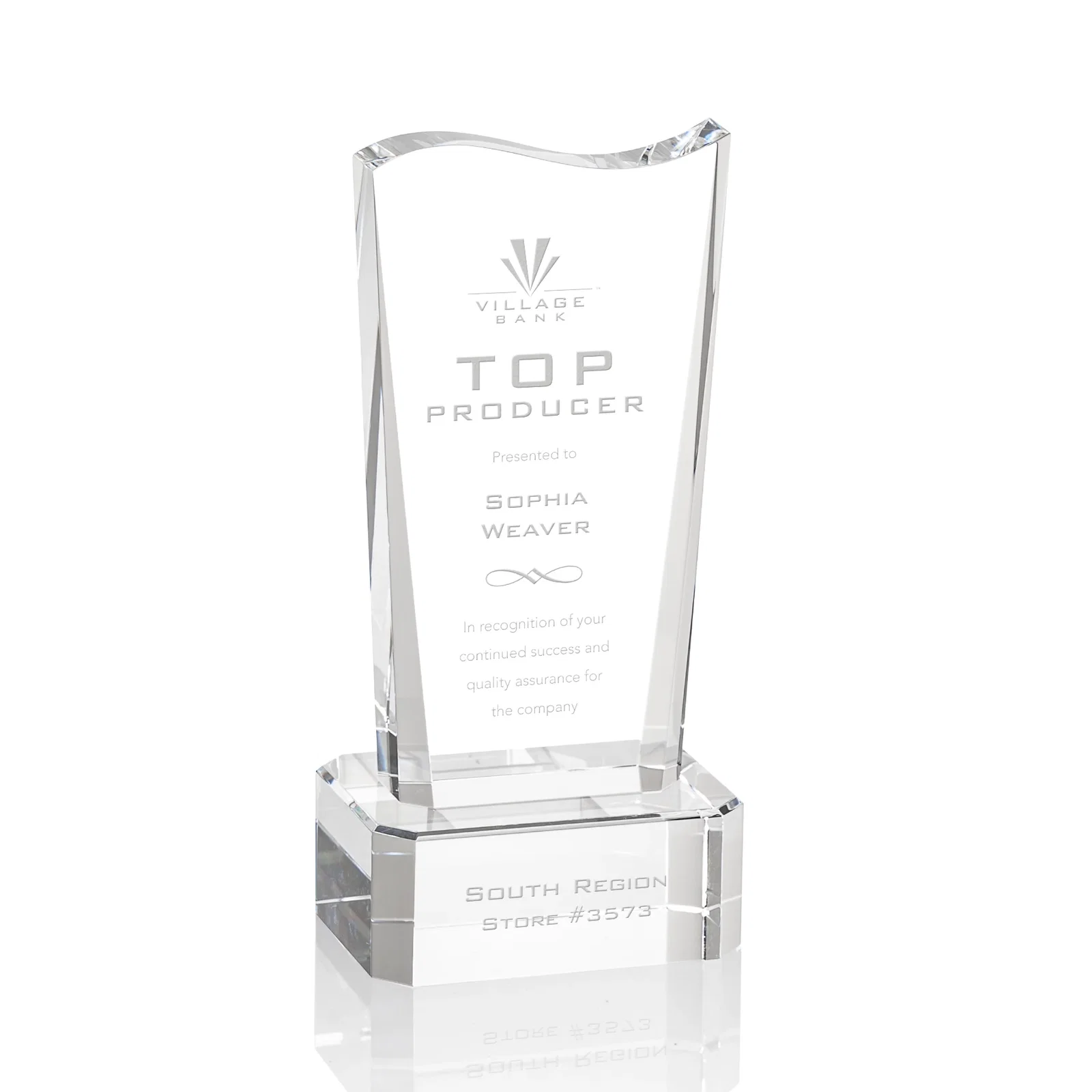 Custom Optical Crystal Sculpture Award on Clipped Optical Base, awards for corporate award ceremonies