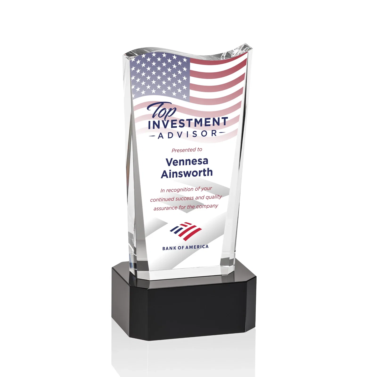 Personalized Optical Crystal Sculpture Award on Clipped Optical Base, awards for graduation ceremonies