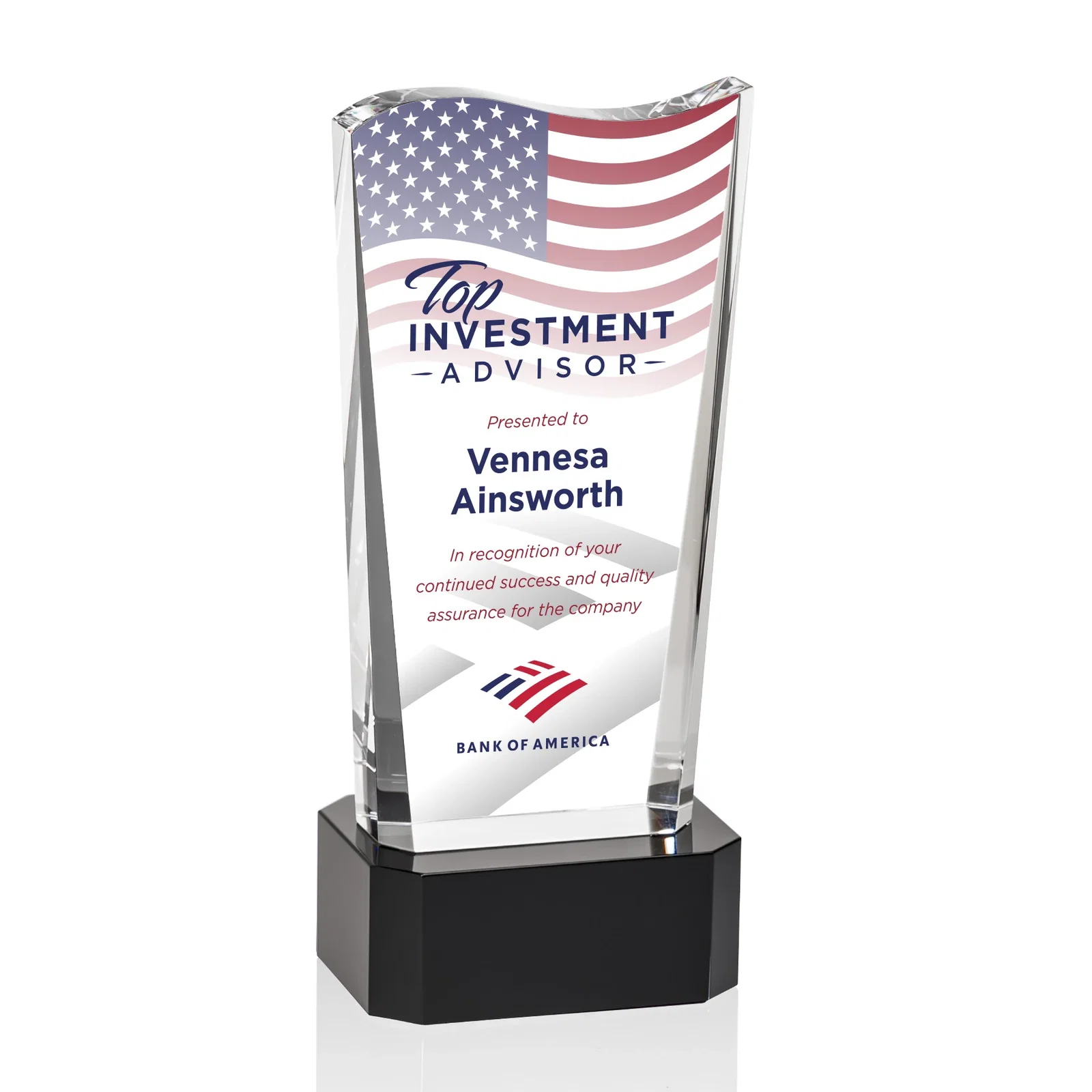 Personalized Optical Crystal Sculpture Award on Clipped Optical Base, awards for safety achievement programs