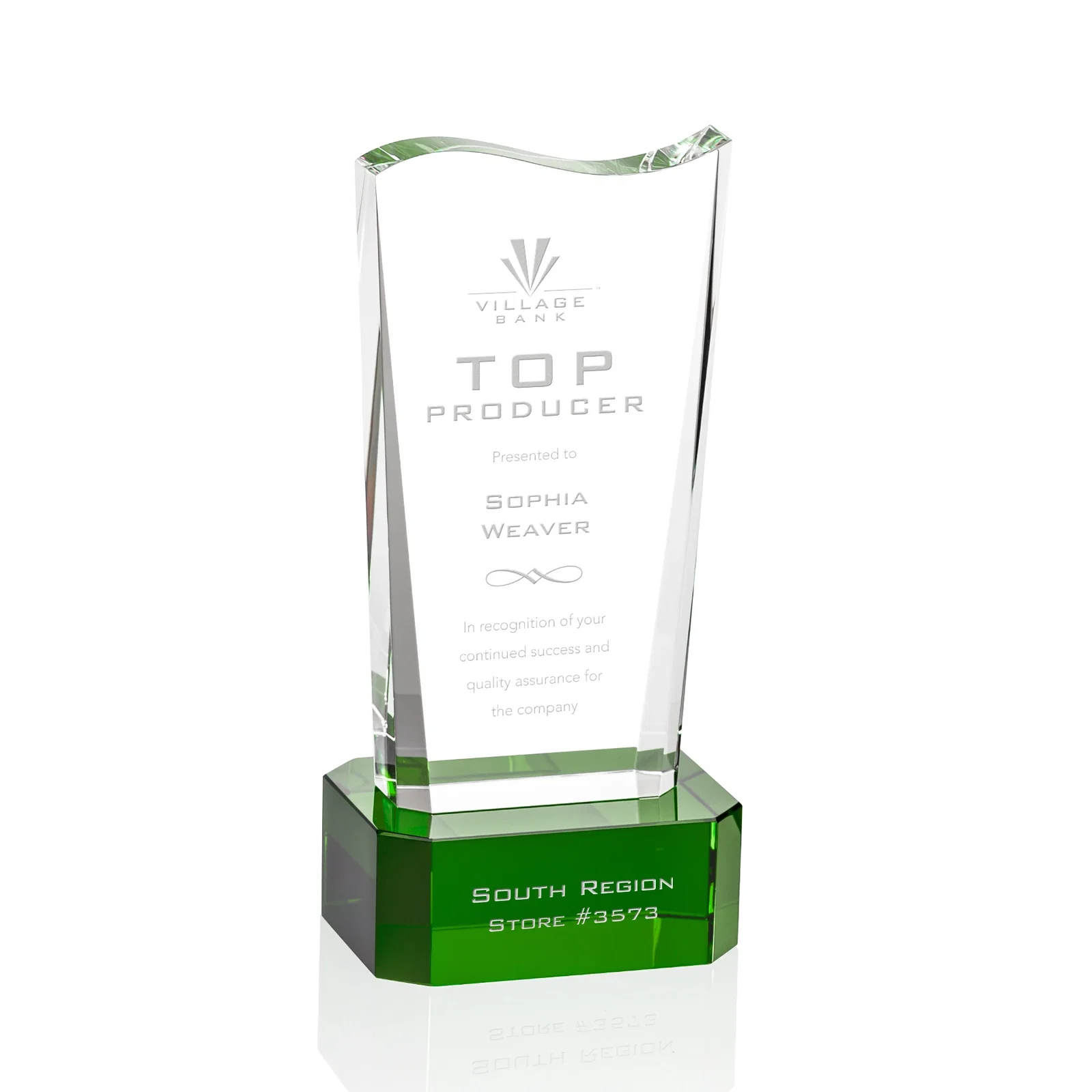 Custom Optical Crystal Sculpture Award on Clipped Optical Base, awards for retirement presentations