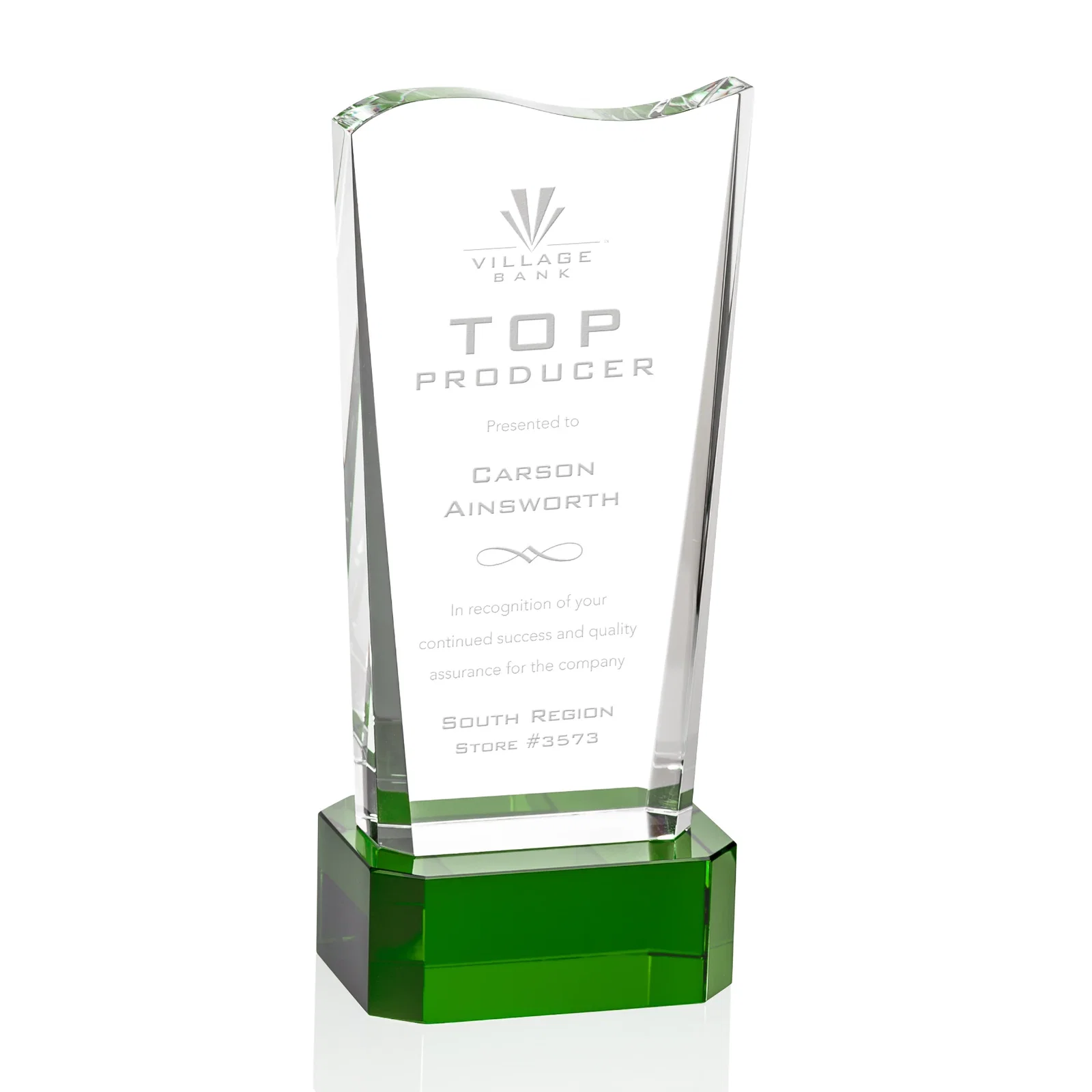 Custom Optical Crystal Sculpture Award on Clipped Optical Base, awards for team milestone celebrations
