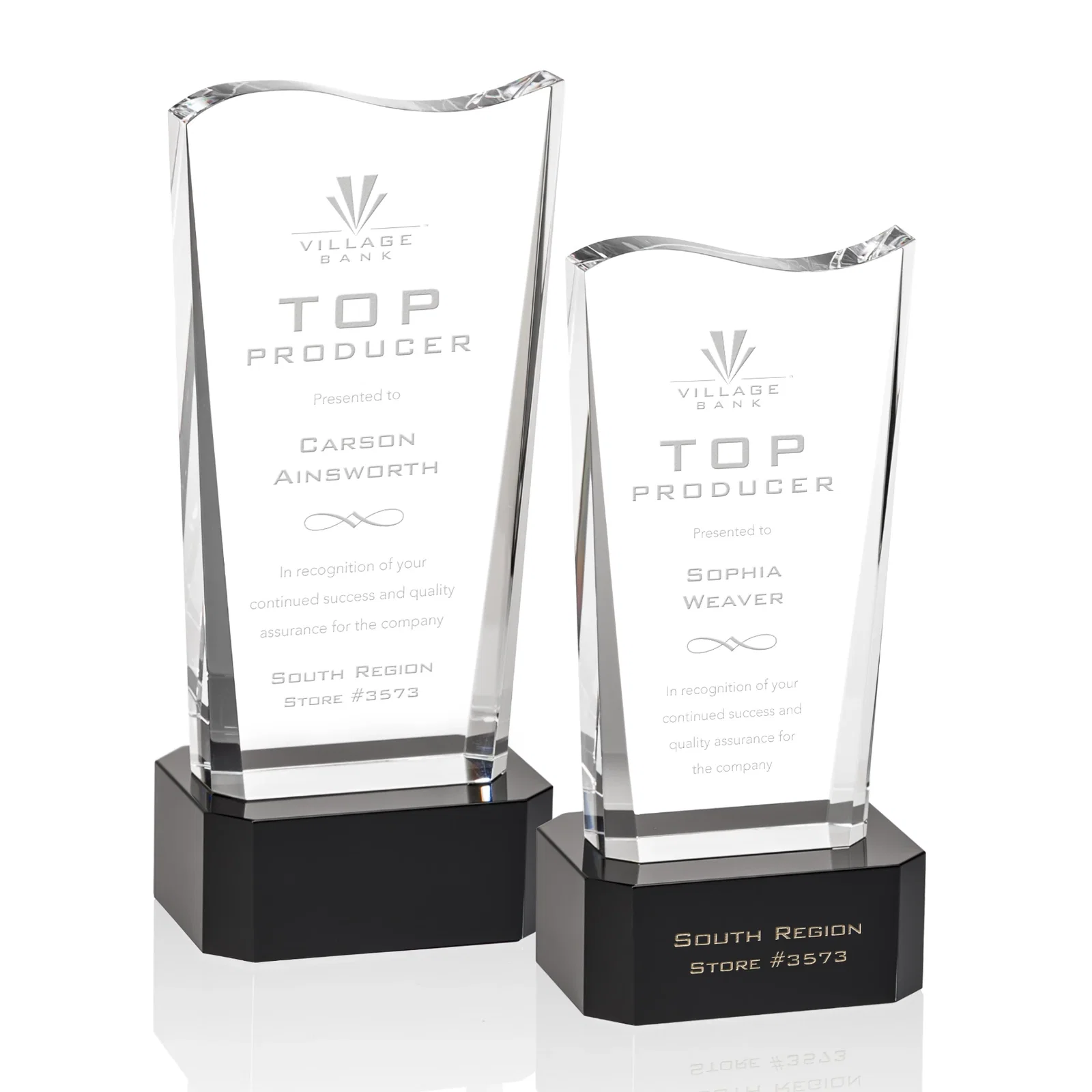 Custom Optical Crystal Sculpture Award on Clipped Optical Base, awards for donor appreciation