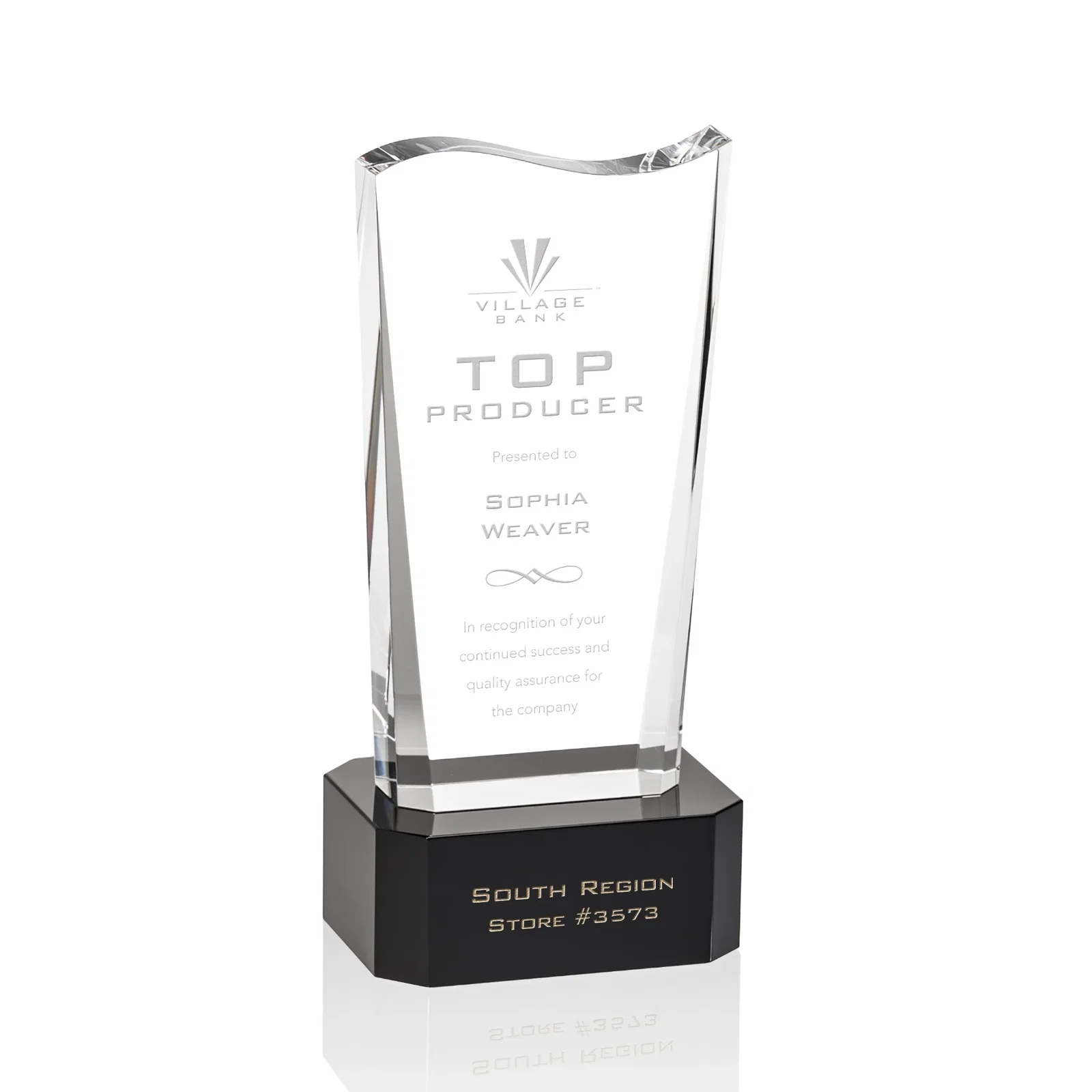Custom Optical Crystal Sculpture Award on Clipped Optical Base, awards for graduation ceremonies