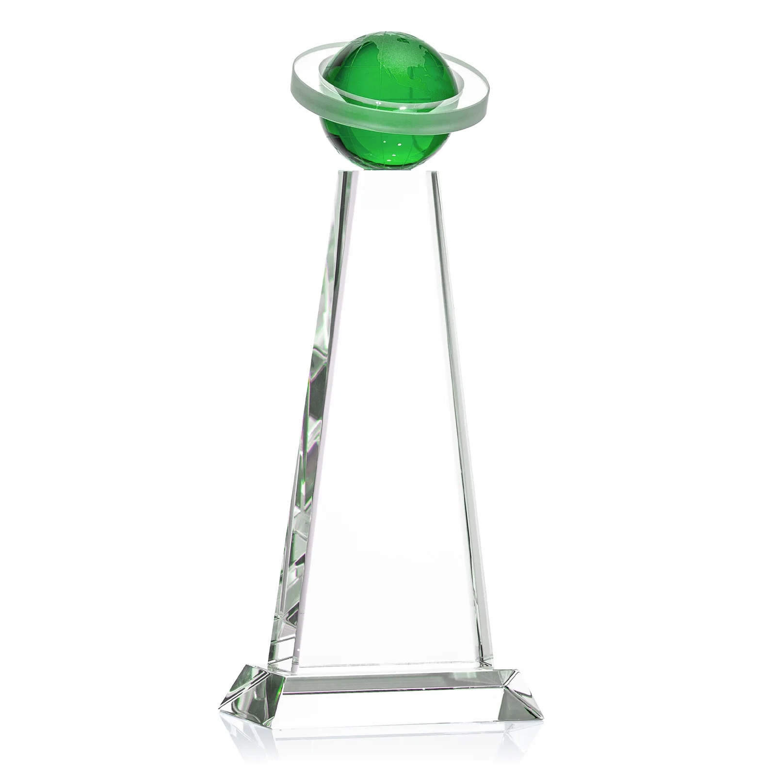 Custom Optical Crystal Tower Award with Ringed Globe Top for dealer and partner awards